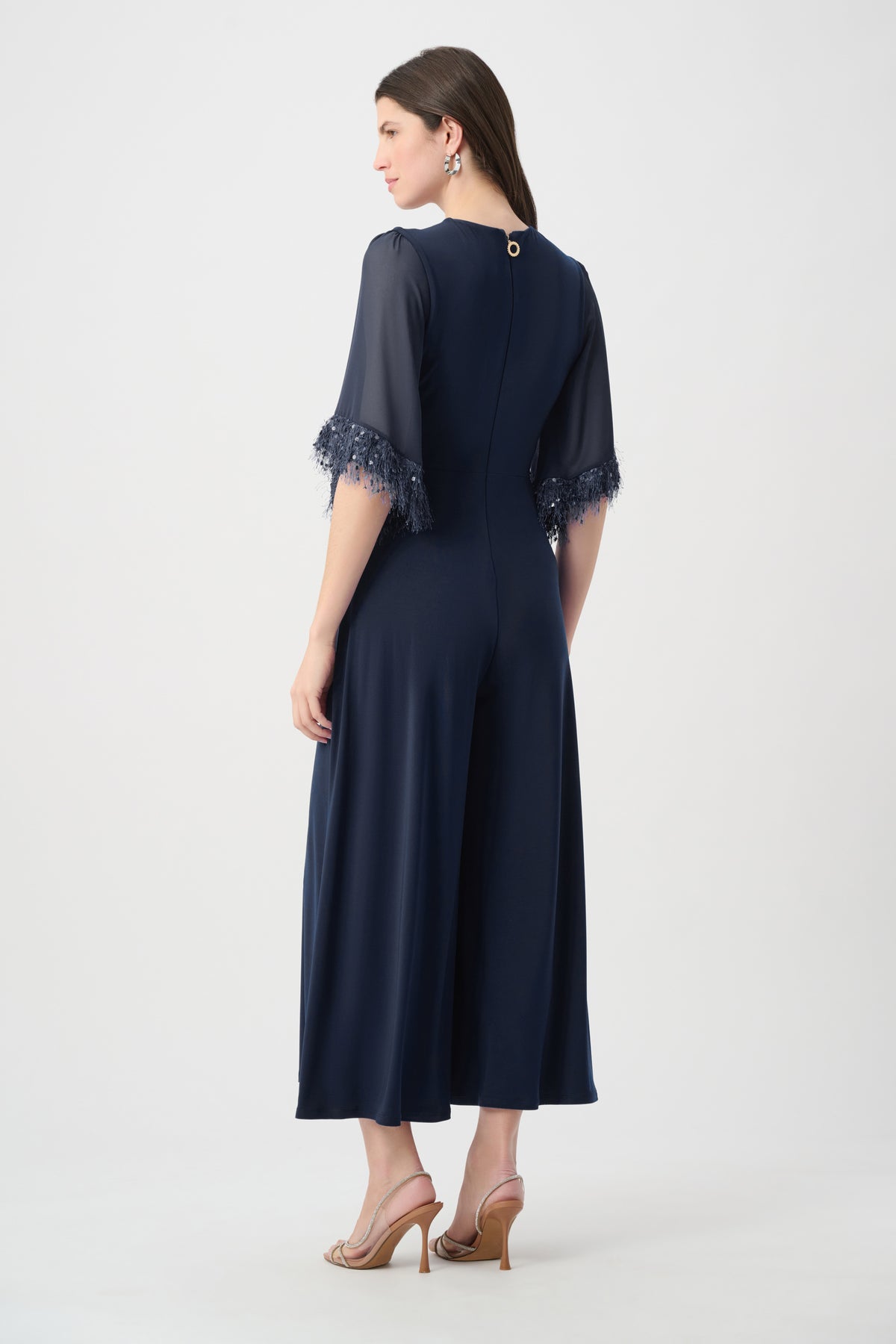 Joseph Ribkoff Midnight Blue Signature | Silky Knit Wide Leg Jumpsuit With Chiffon Sleeves