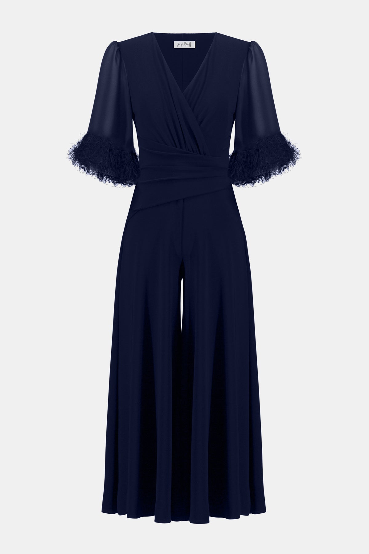 Joseph Ribkoff Midnight Blue Signature | Silky Knit Wide Leg Jumpsuit With Chiffon Sleeves