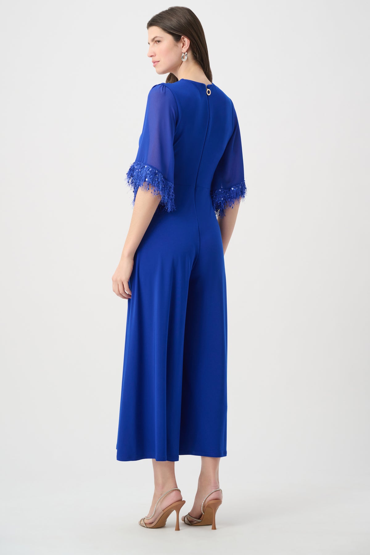 Joseph Ribkoff Royal  Saphire Signature | Silky Knit Wide Leg Jumpsuit With Chiffon Sleeves
