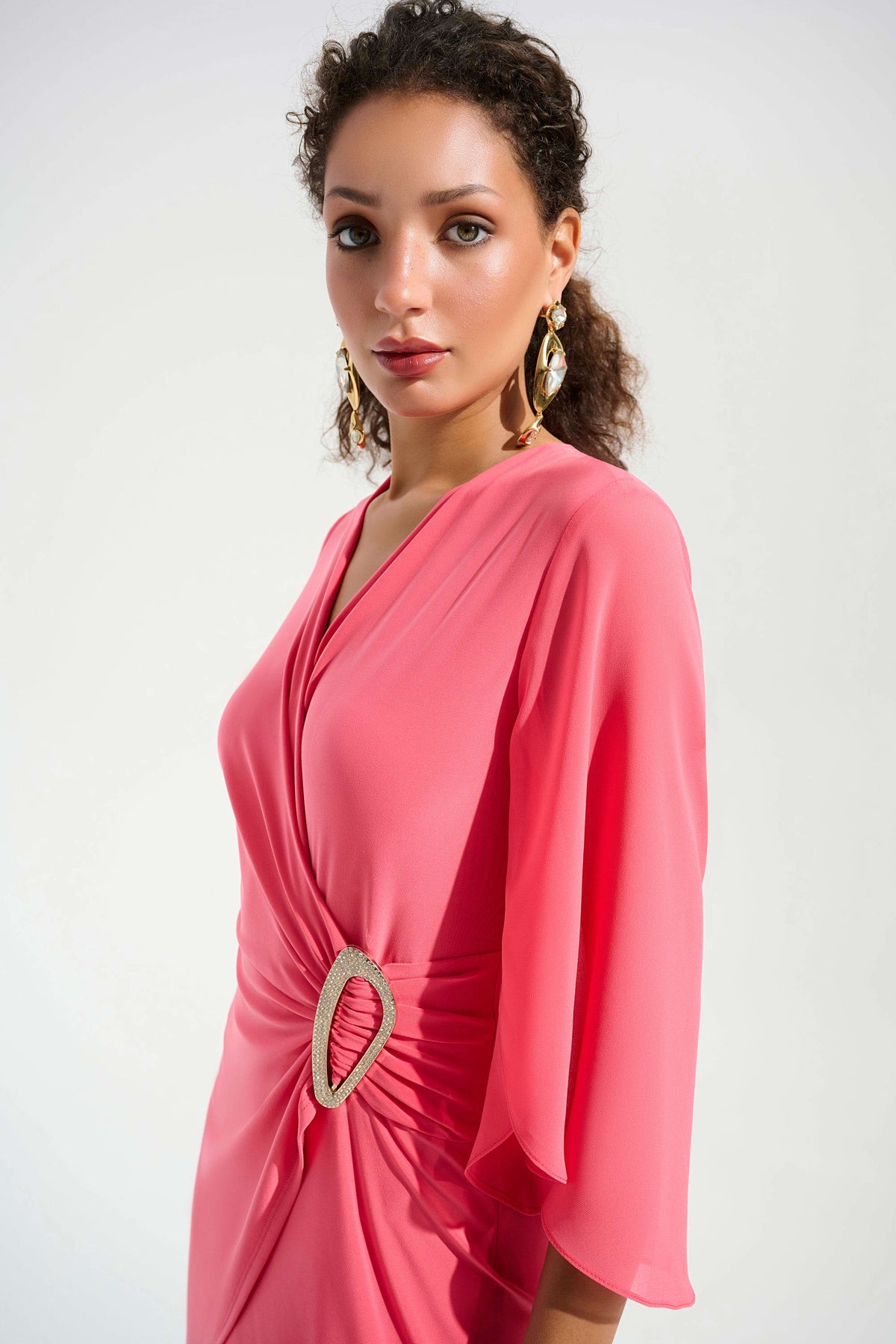 Joseph Ribkoff Paradise Coral Signature | Silky Knit Culotte Jumpsuit With Chiffon Sleeves