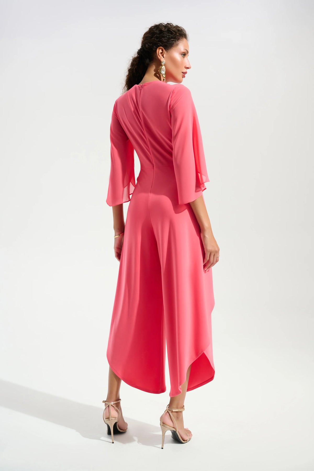Joseph Ribkoff Paradise Coral Signature | Silky Knit Culotte Jumpsuit With Chiffon Sleeves