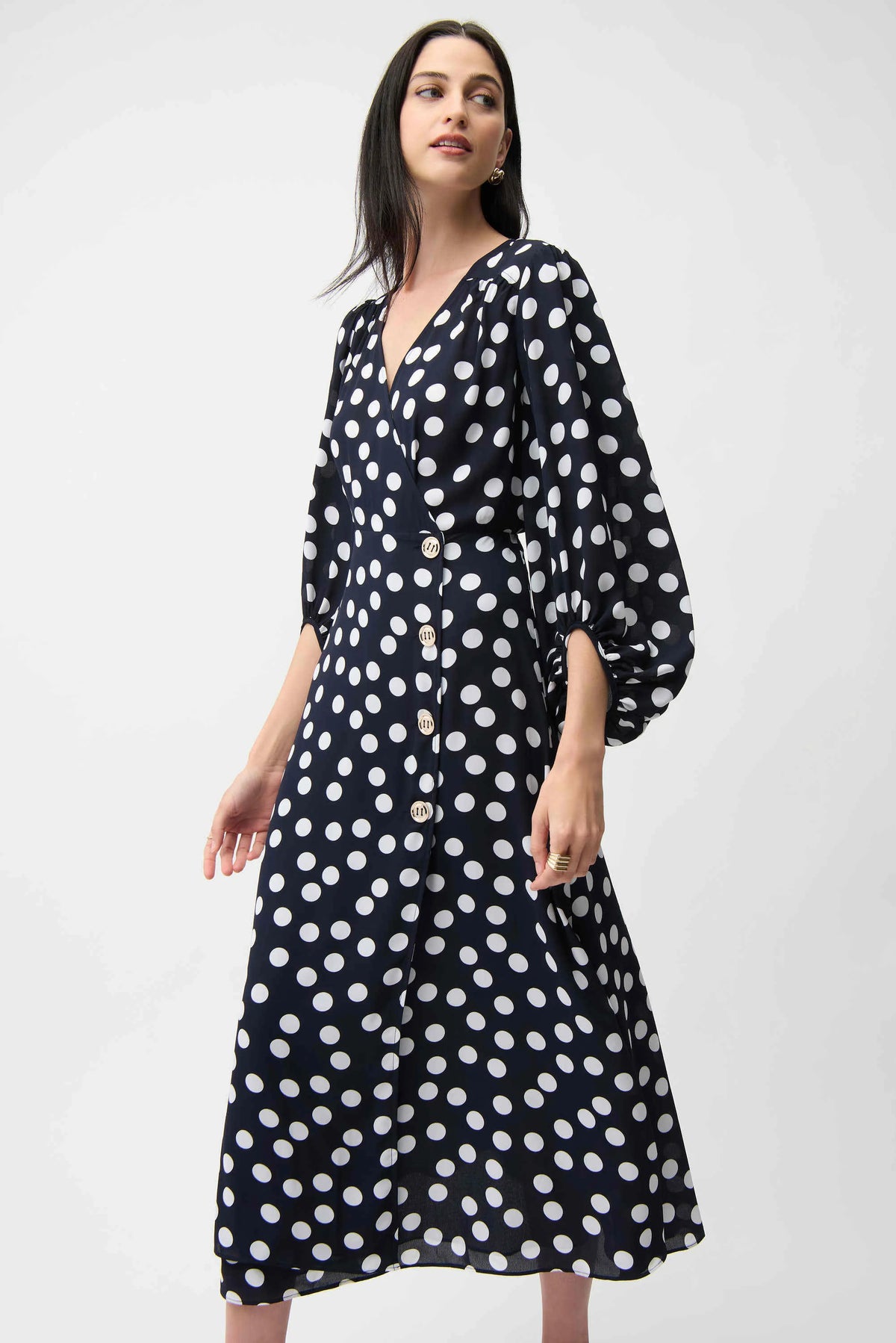 Joseph Ribkoff Georgette Dot Print Wrap Dress With Puff Sleeves