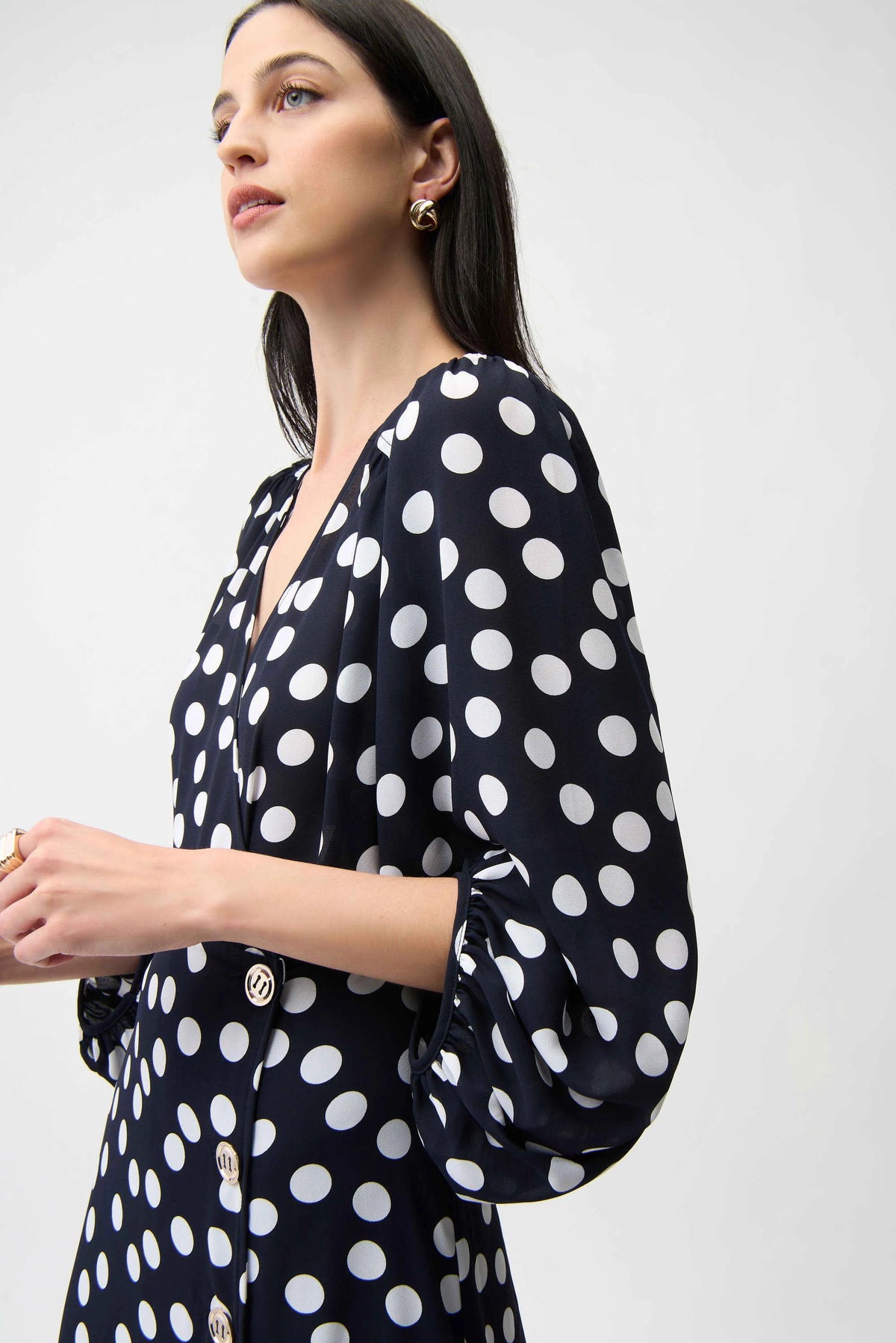 Joseph Ribkoff Georgette Dot Print Wrap Dress With Puff Sleeves