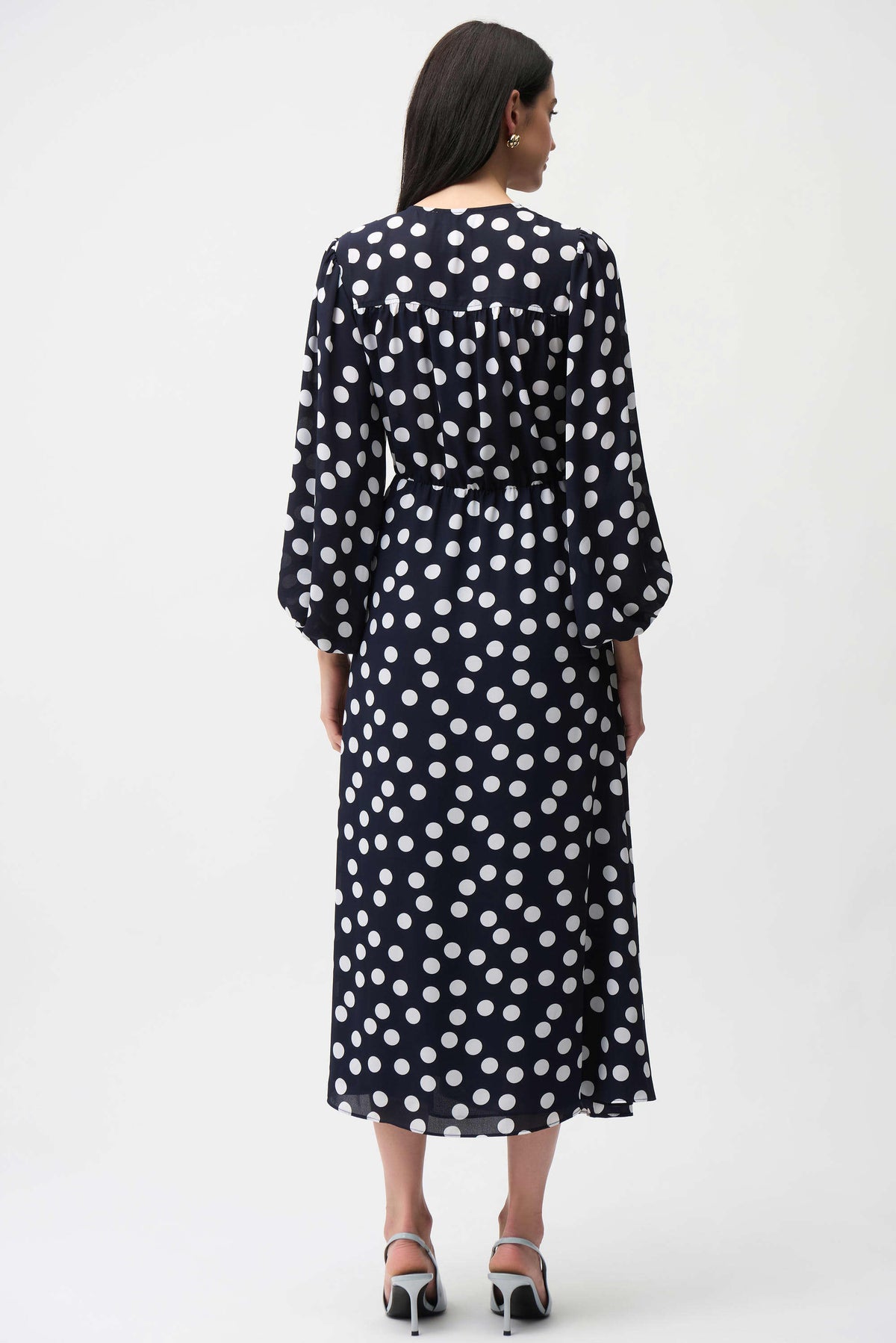Joseph Ribkoff Georgette Dot Print Wrap Dress With Puff Sleeves