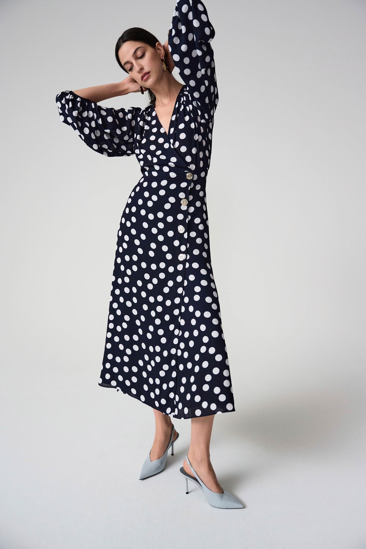 Joseph Ribkoff Georgette Dot Print Wrap Dress With Puff Sleeves