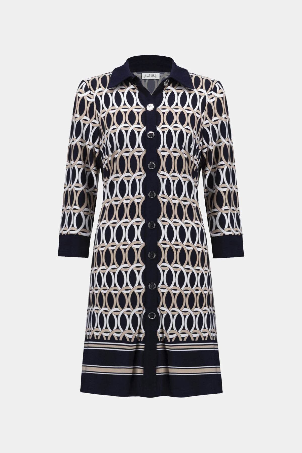 Joseph Ribkoff Multi Blue/Multi Silky Knit Geometric Print A-Line Shirt Dress