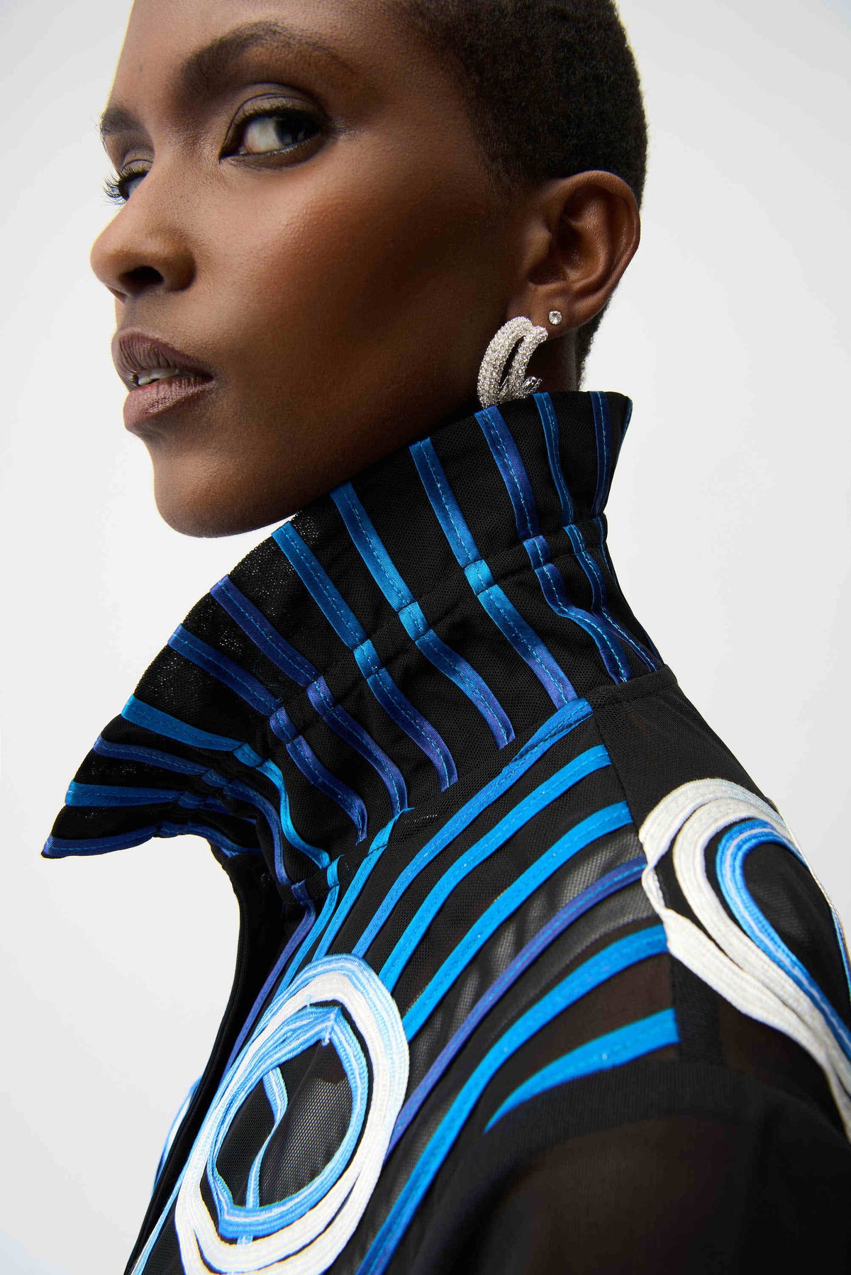Joseph Ribkoff Black/Multi Satin And Mesh Soutache Jacket With Bell Sleeves