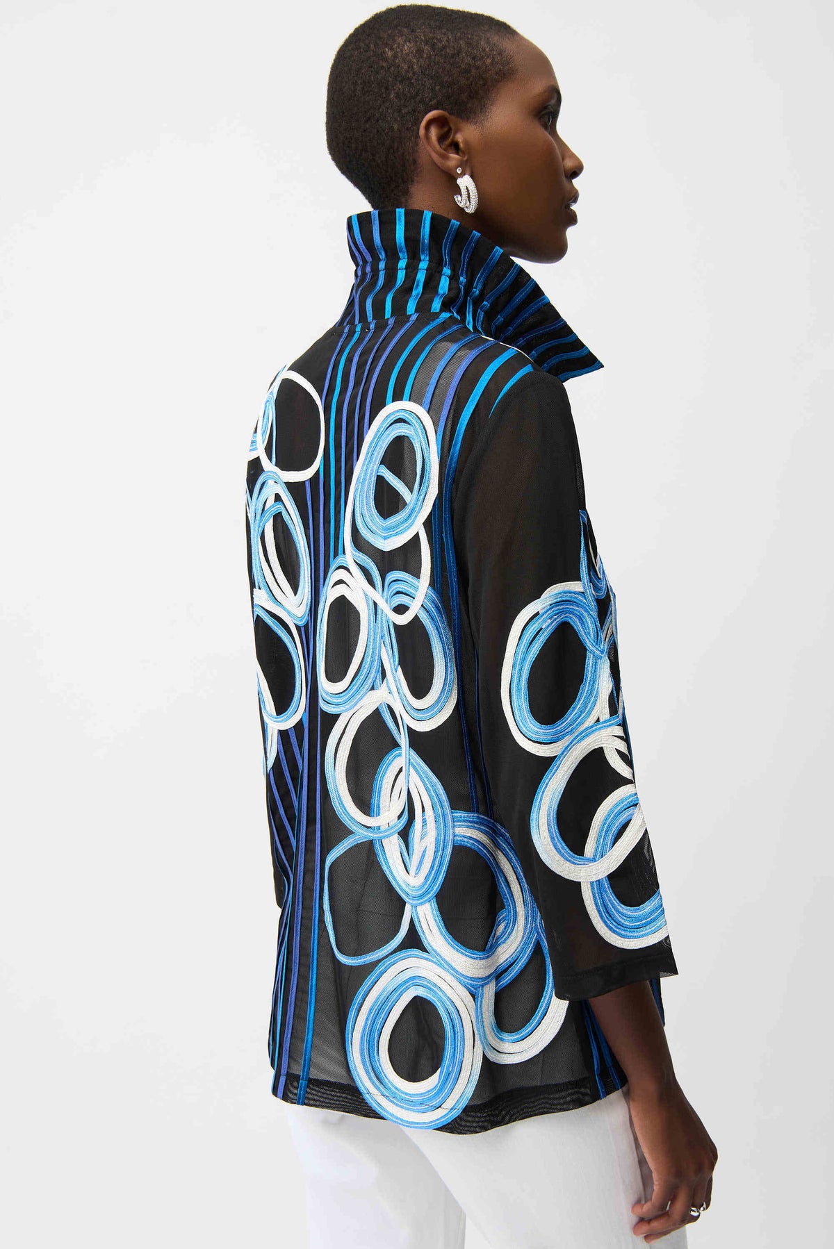 Joseph Ribkoff Black/Multi Satin And Mesh Soutache Jacket With Bell Sleeves