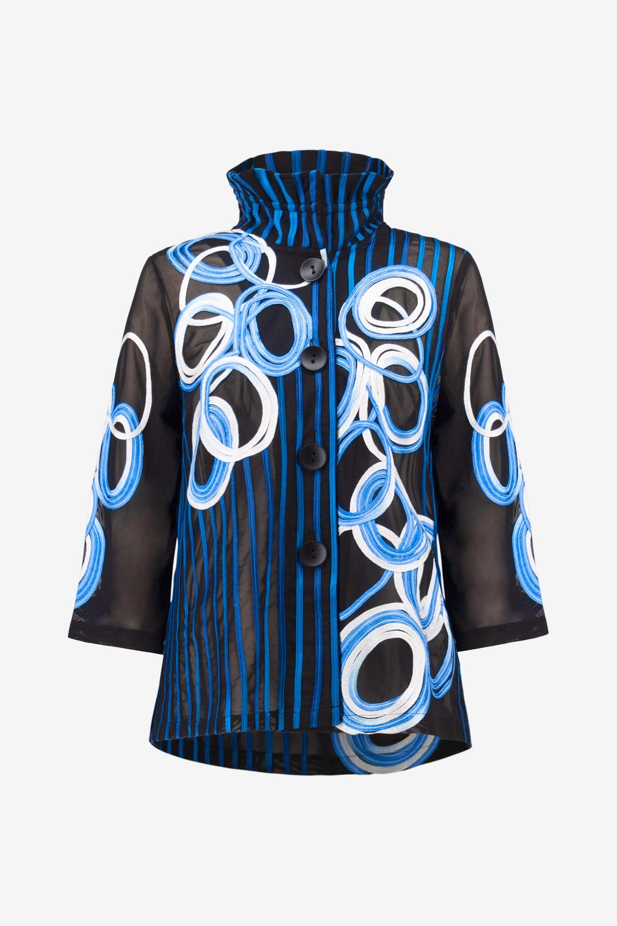 Joseph Ribkoff Black/Multi Satin And Mesh Soutache Jacket With Bell Sleeves