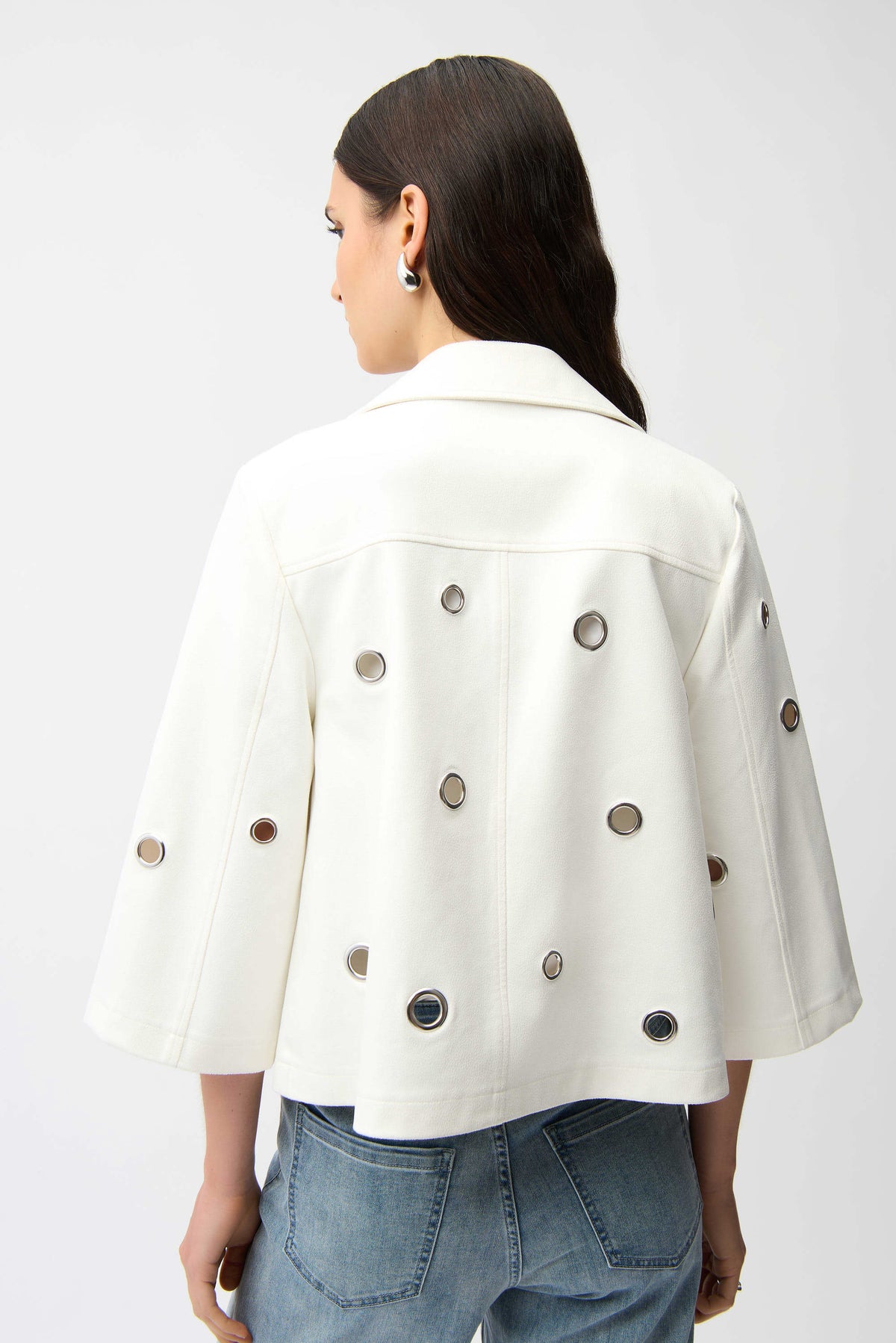 Joseph Ribkoff Vanilla Foiled Faux Suede Swing Jacket With Grommets