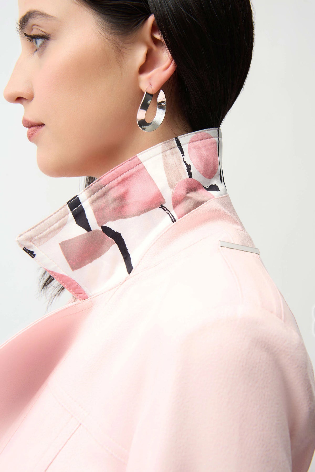 Joseph RibkoffPetal Pink Foiled Faux Suede Fitted Jacket with Decorative Buckles