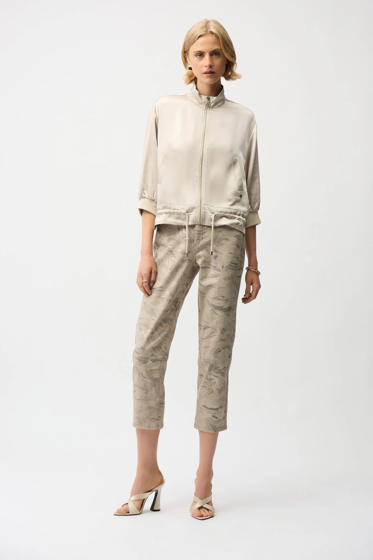 Joseph Ribkoff Moonstone Satin Boxy Blouson Jacket With Drawstring Hem