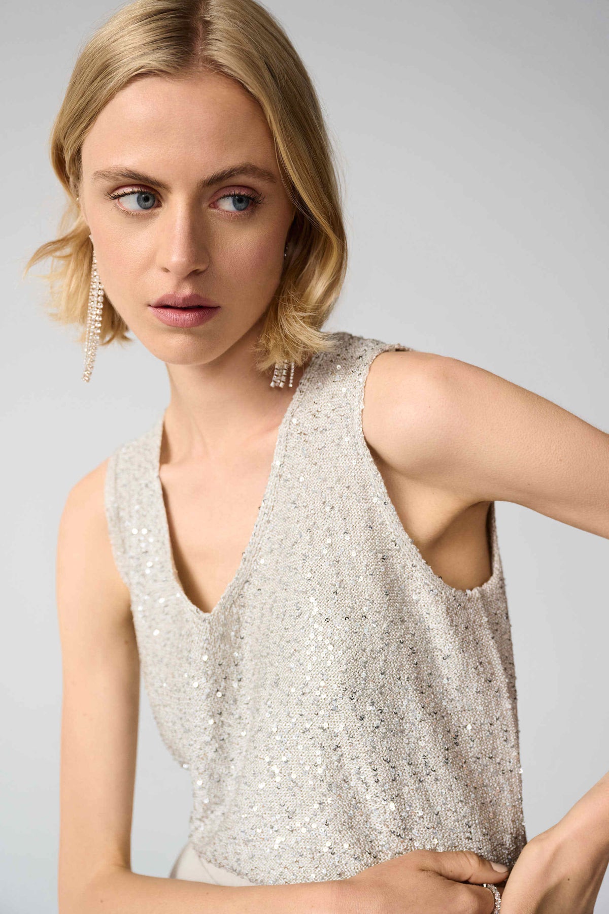 Joseph Ribkoff Moonstone Sequins Yarn V-Neck Camisole