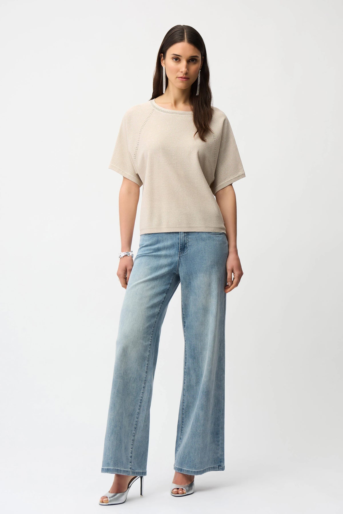 Joseph Ribkoff Moonstone Sequins Yarn Short Sleeve Sweater