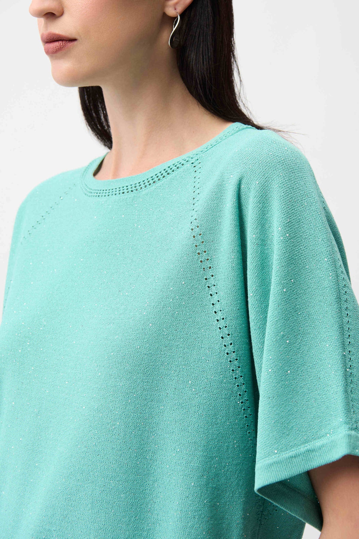 Joseph Ribkoff Seafoam Sequins Yarn Short Sleeve Sweater