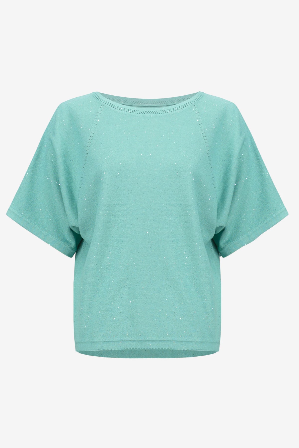 Joseph Ribkoff Seafoam Sequins Yarn Short Sleeve Sweater