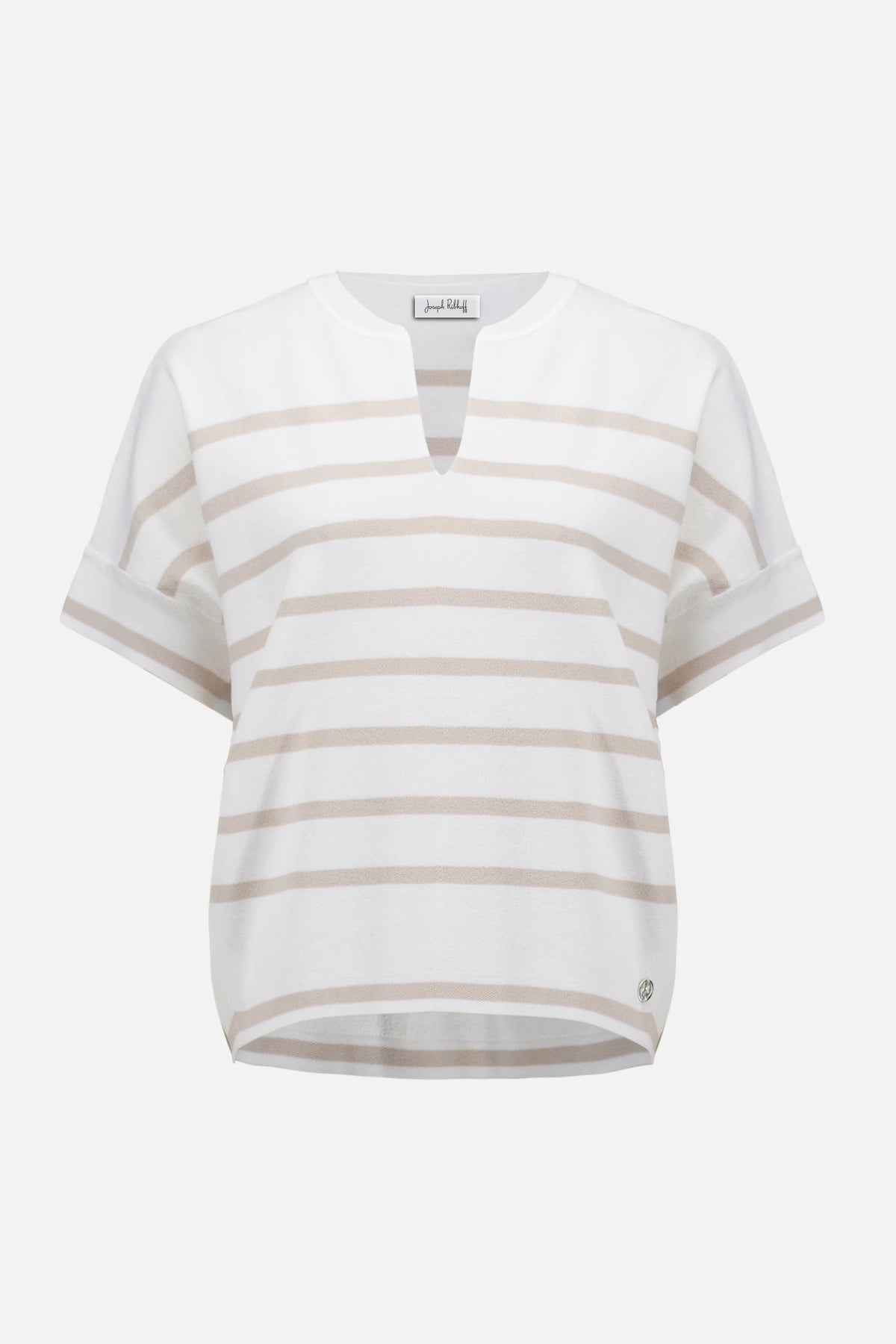 Joseph Ribkoff Vanilla/Moonstone Viscose Blend Stripe Print Short Sleeve Sweater