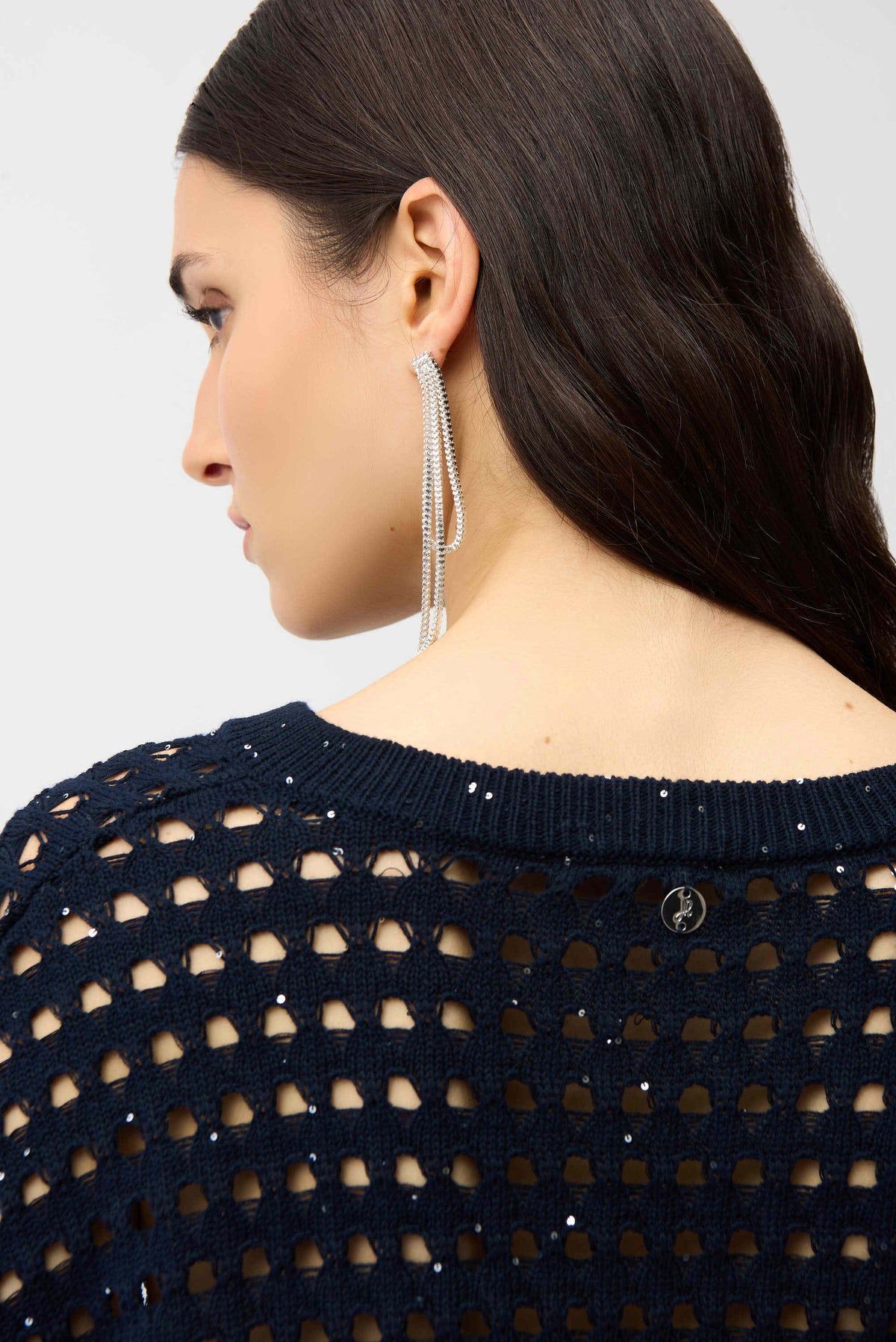 Joseph Ribkoff Midnight Blue Cotton Blend Open Stitch Boxy Sweater