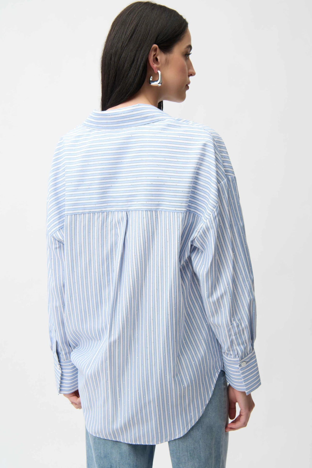 Joseph Ribkoff Blue/Vanilla Tencel Stripe Print Boxy Blouse