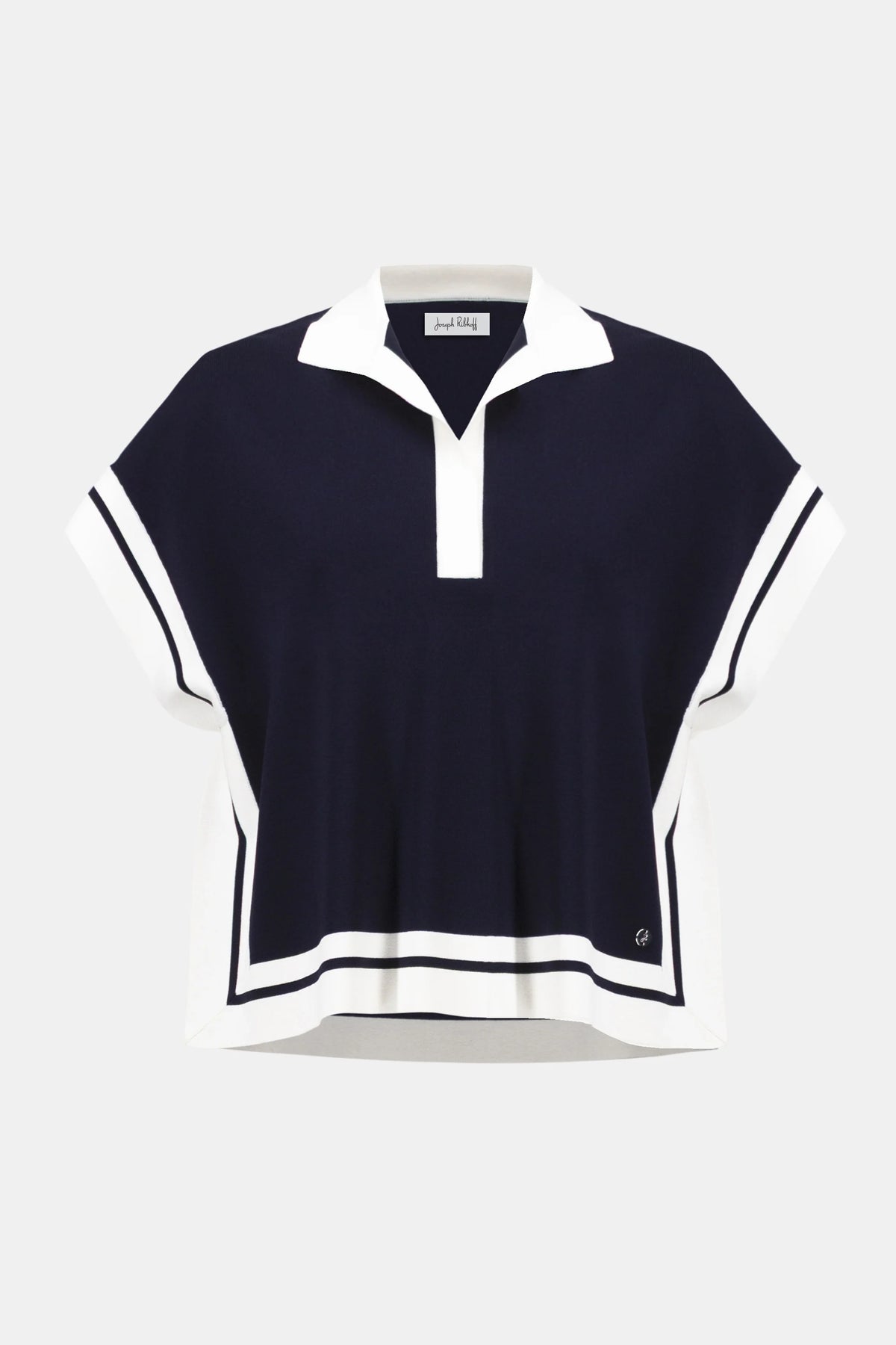Joseph Ribkoff Midnight Blue/Vanilla Viscose Blend Boxy Sweater With Stripe Detail