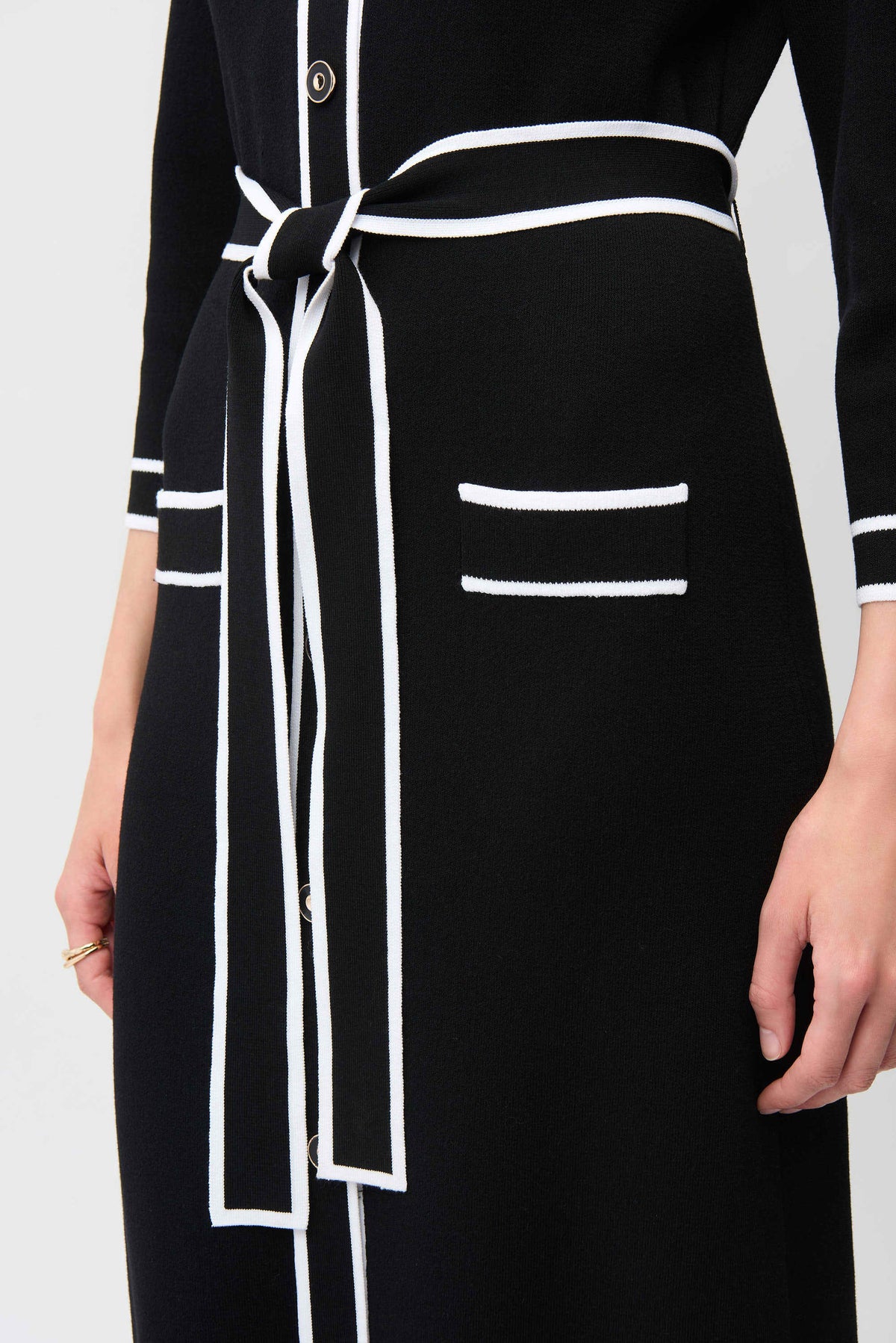 Joseph Ribkoff Black/Vanilla Viscose Shirt Dress with Contrast Piping And Sash