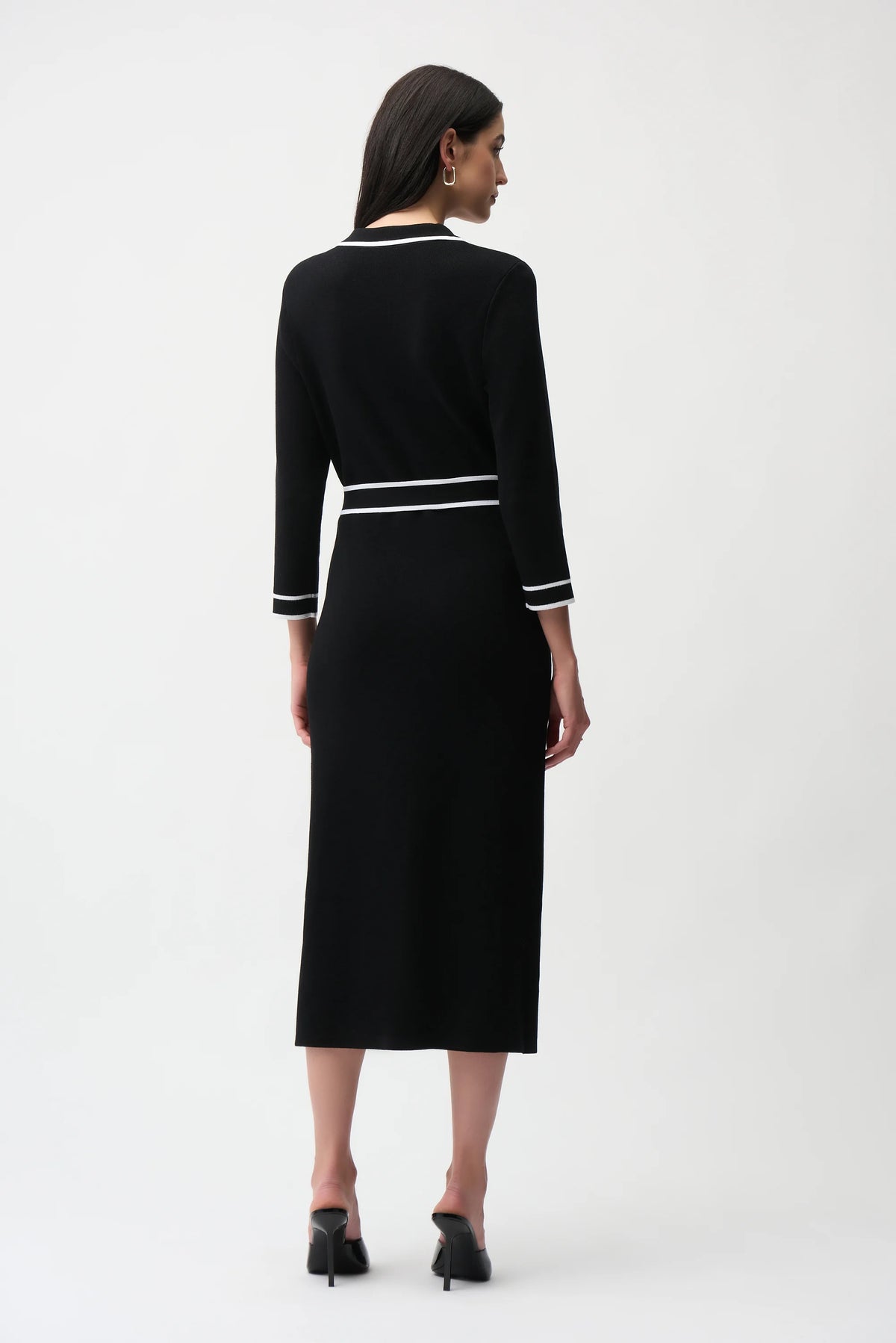 Joseph Ribkoff Black/Vanilla Viscose Shirt Dress with Contrast Piping And Sash