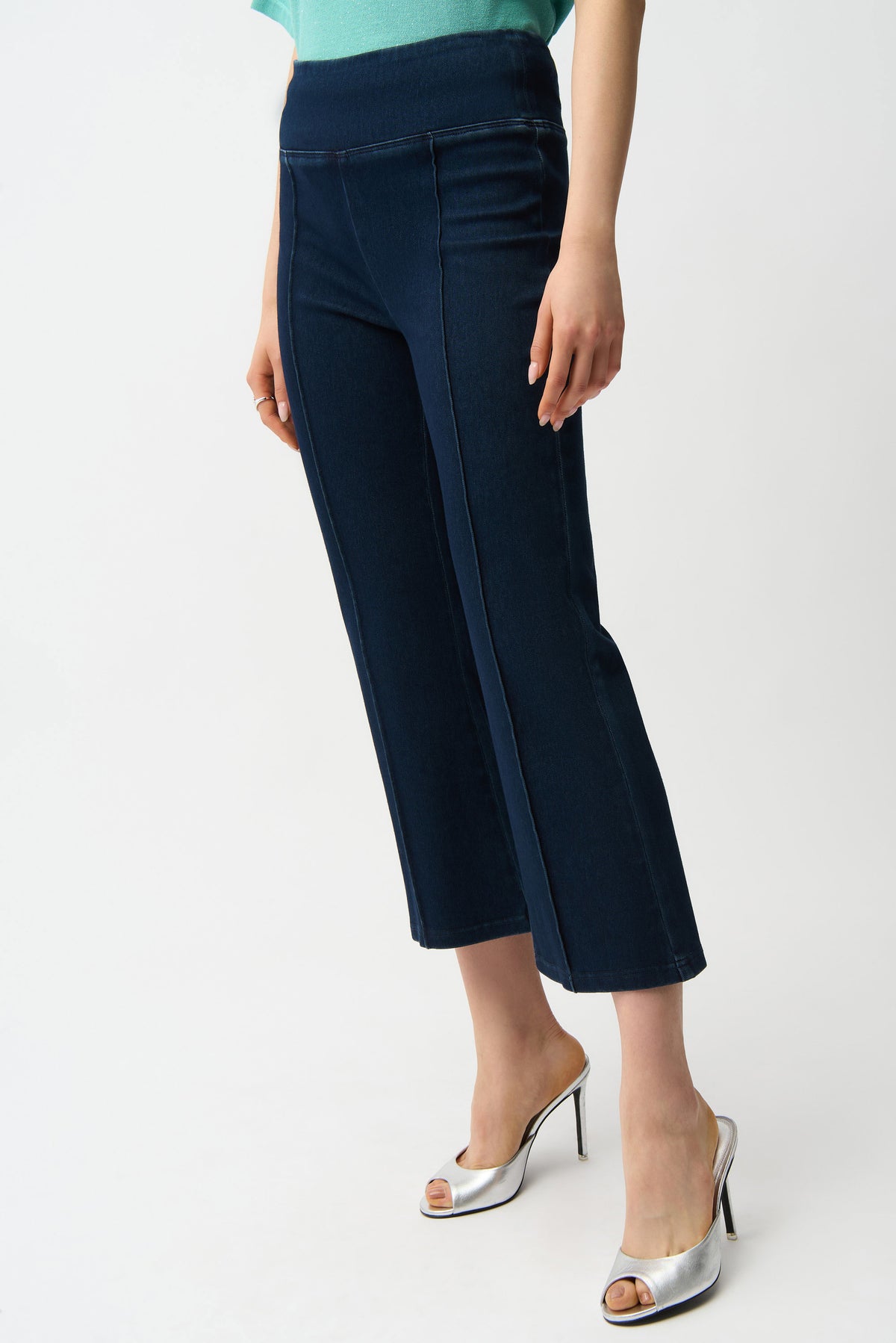Joseph Ribkoff Dark Denim Blue Knit Cropped Flare Pant