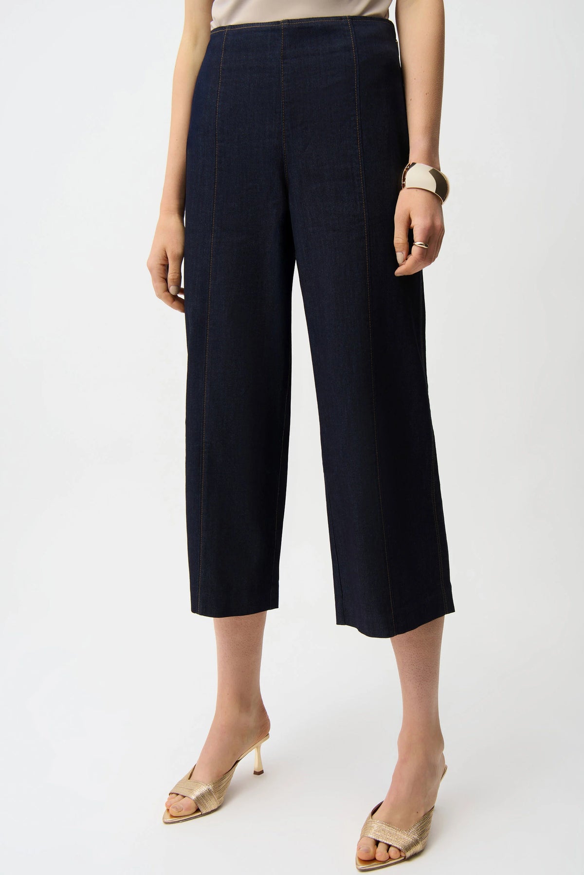 Joseph Ribkoff Dark Denim Blue Culotte Jeans With Exposed Side Zipper