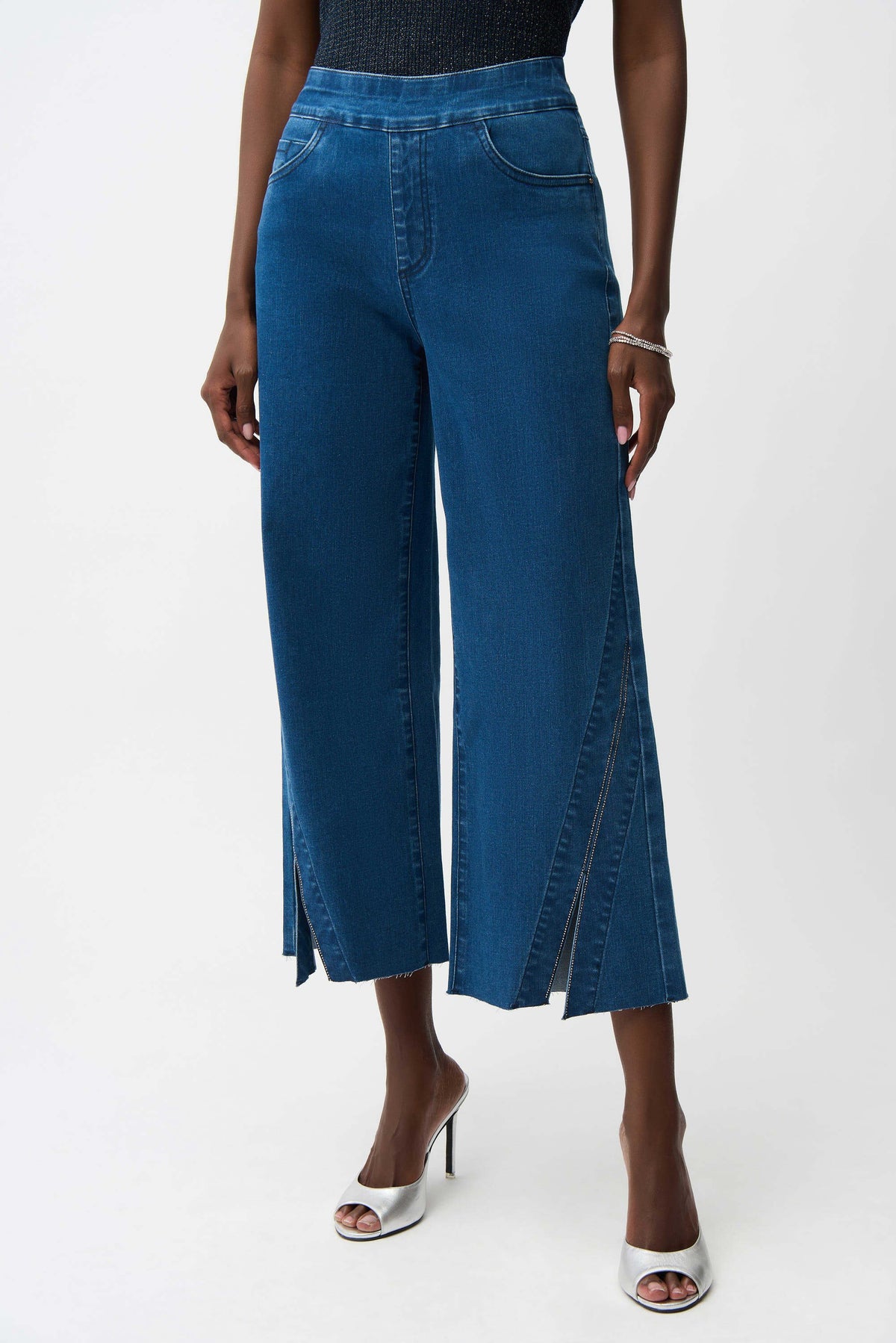 Joseph Ribkoff Medium Blue Culotte Jeans With Rhinestones
