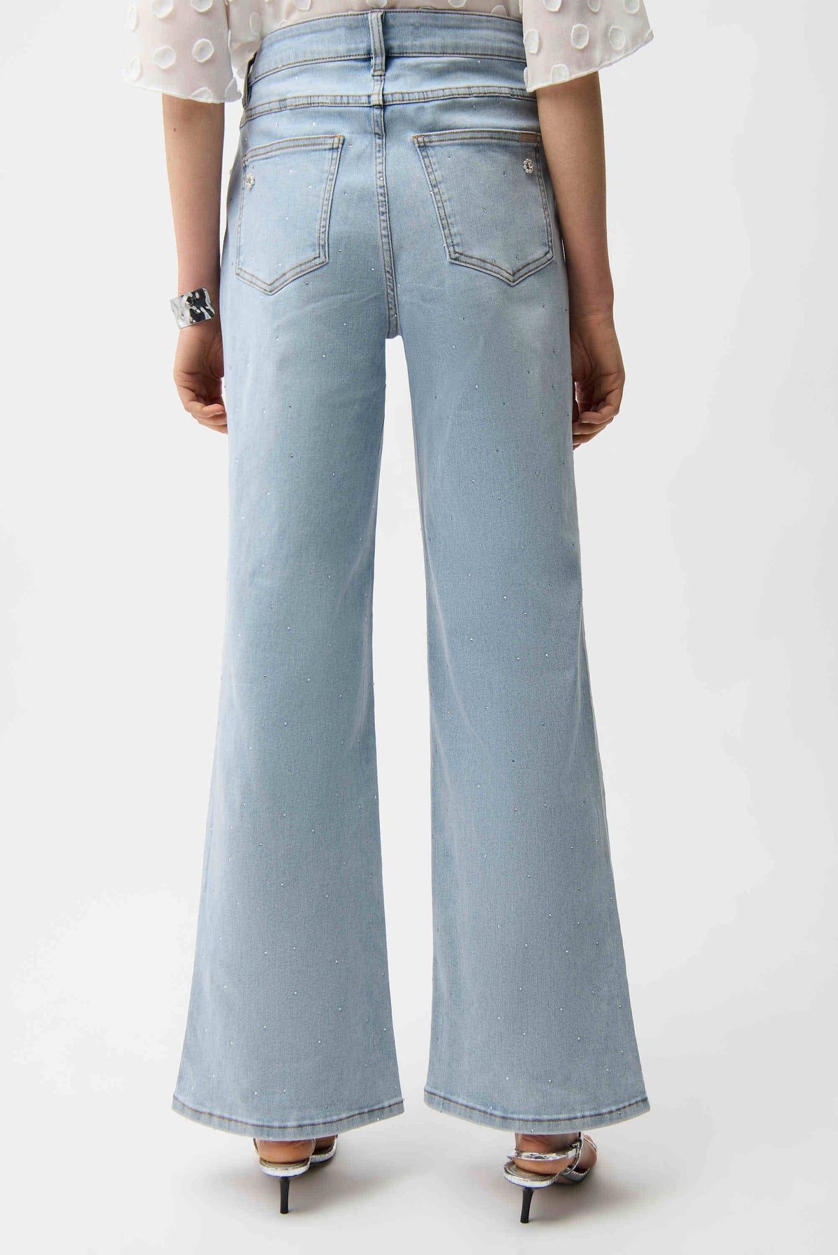Joseph Ribkoff Wide Leg Jeans With Pearl and Rhinestones