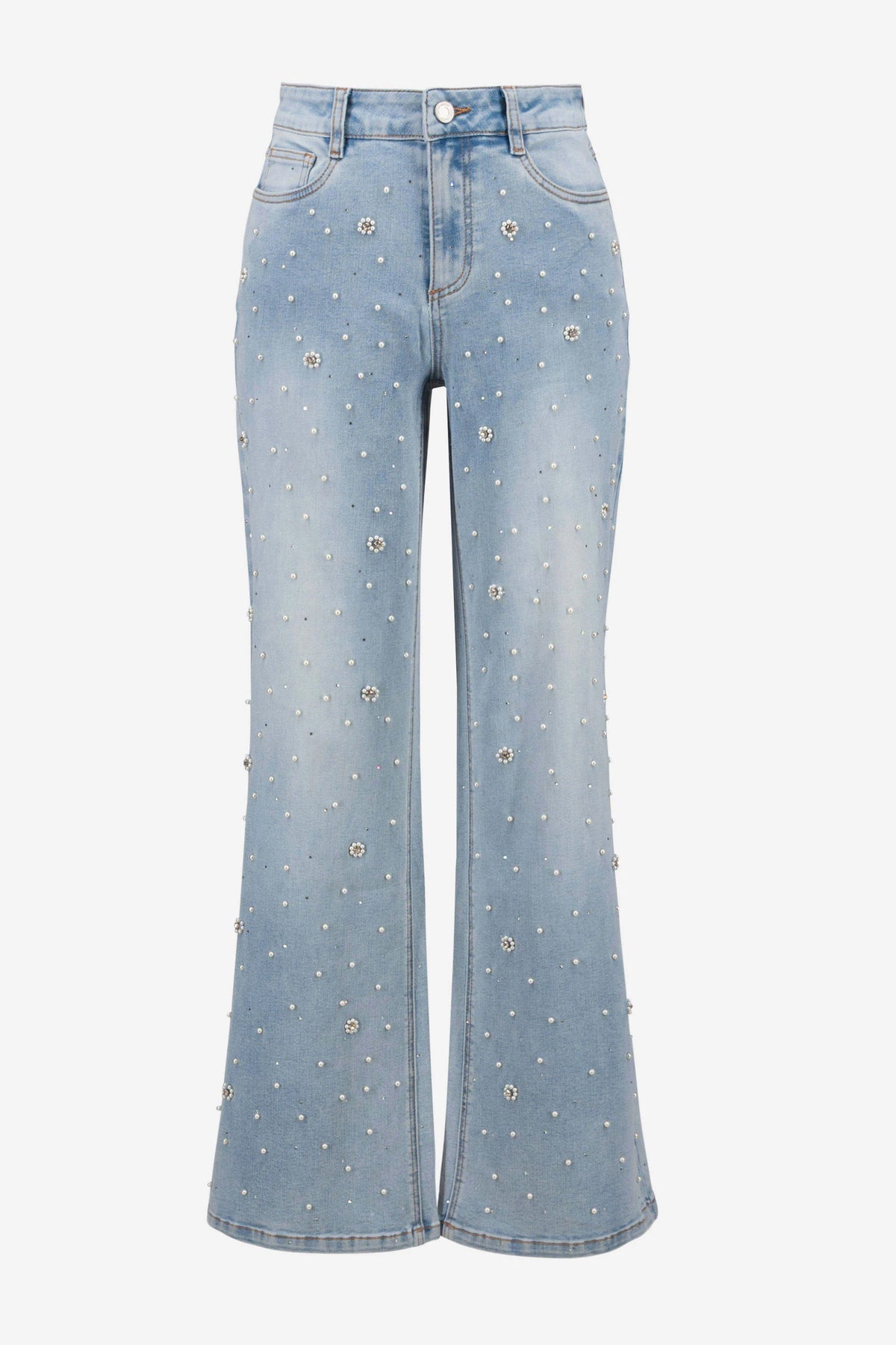 Joseph Ribkoff Wide Leg Jeans With Pearl and Rhinestones