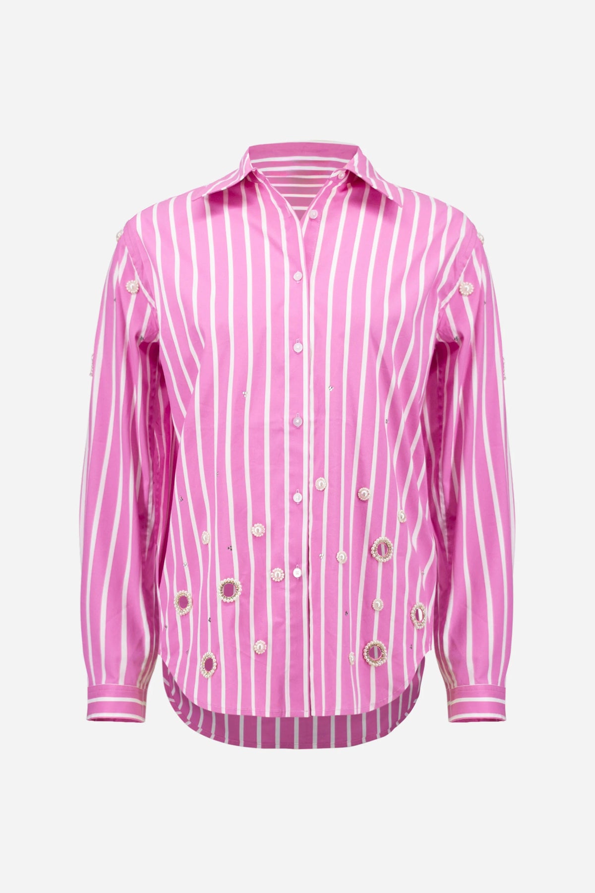 Joseph Ribkoff Pink Sherbett/Vanilla Stretch Cotton Stripe Print Boxy Blouse With Rhinestones