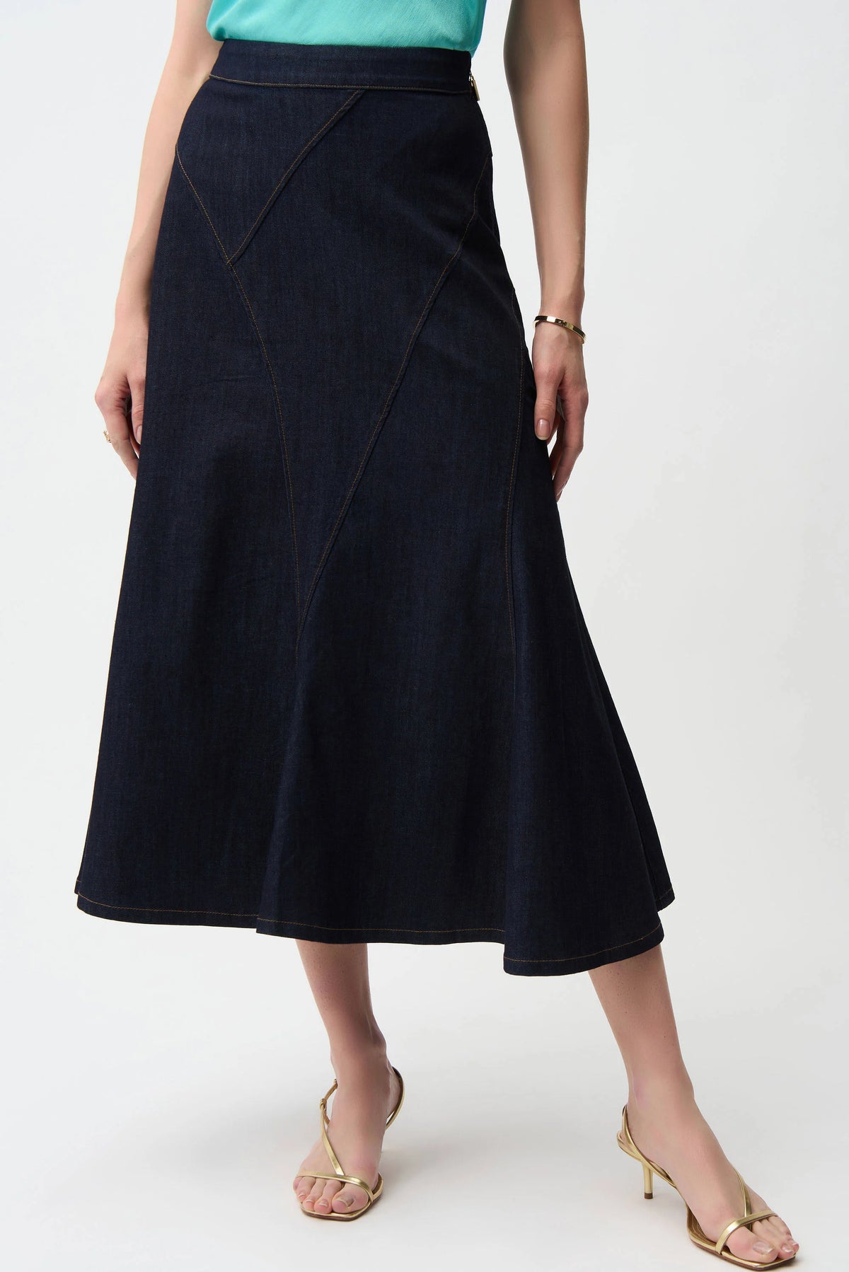 Joseph Ribkoff Denim Flare Skirt With Exposed Zipper