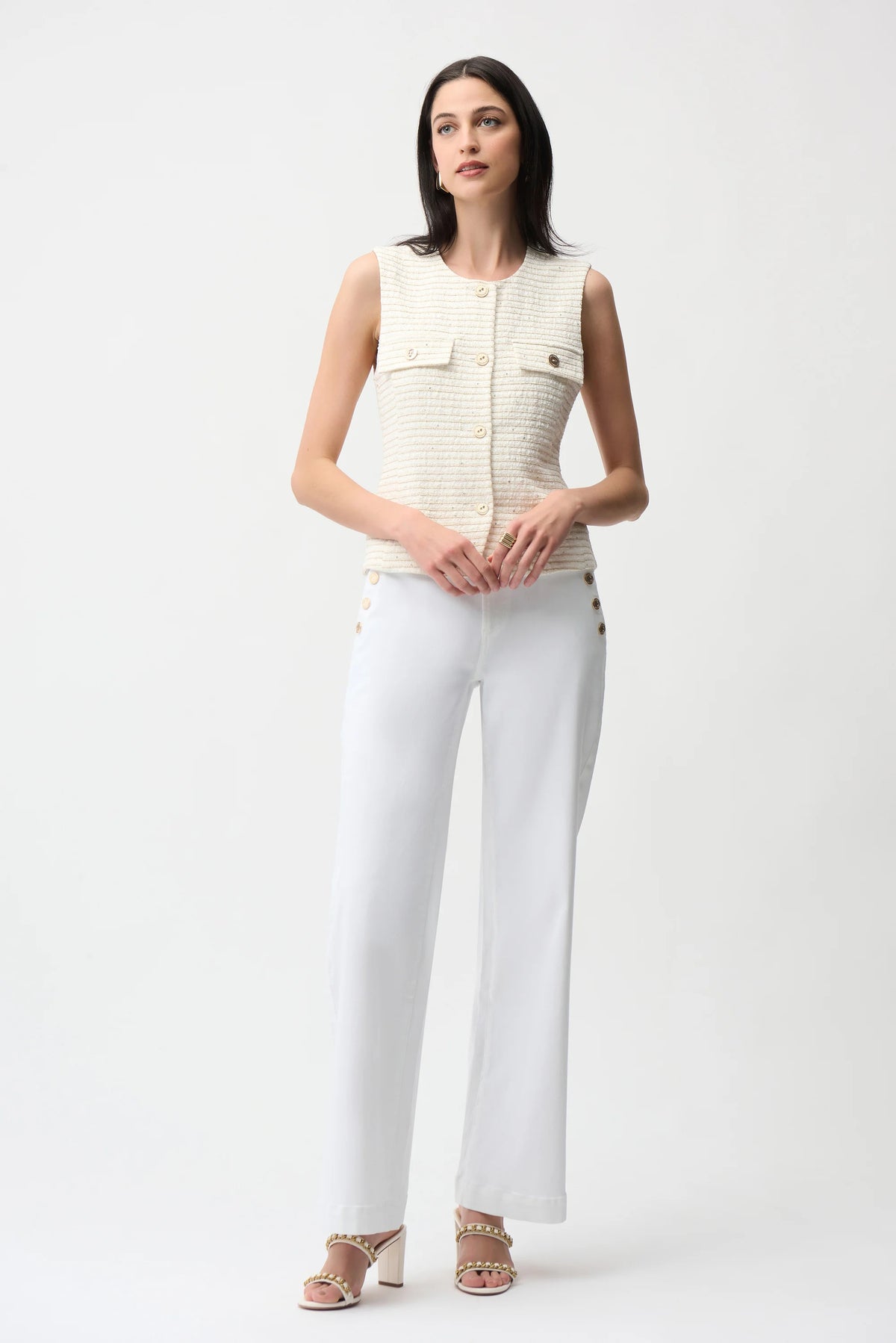 Joseph Ribkoff White Wide Leg Pull-On Jeans