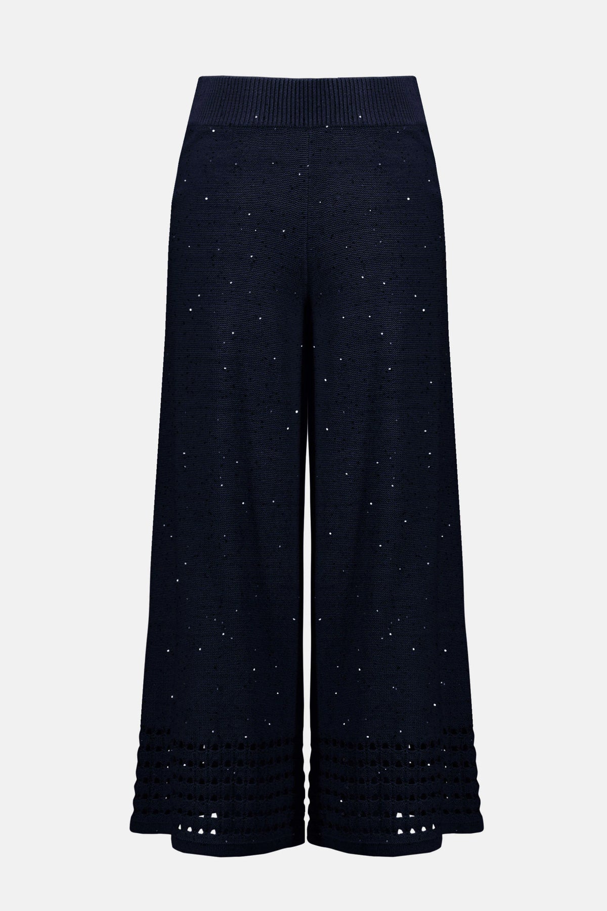 Joseph Ribkoff Midnight Blue Sequins Yarn Culotte Pants With Open Stitch Border