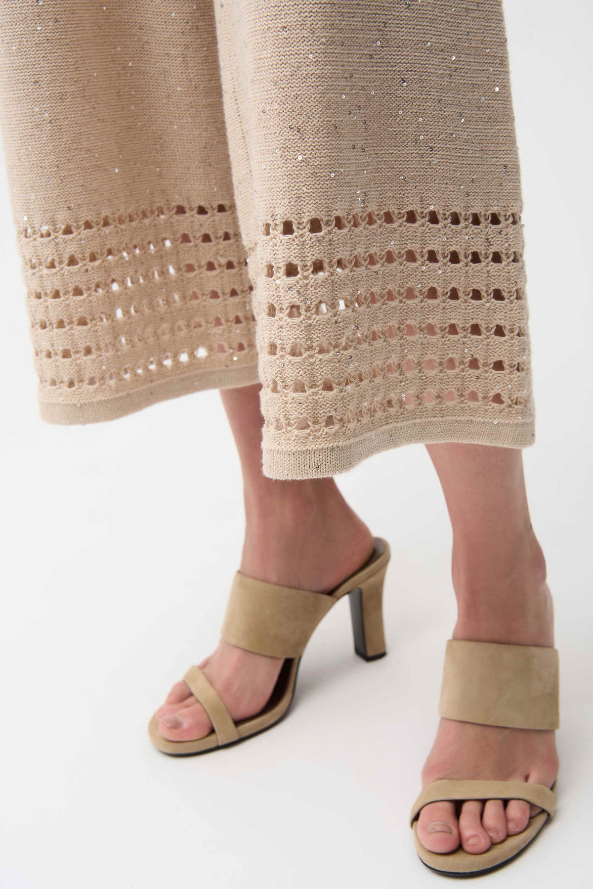 Joseph Ribkoff Parchment Sequins Yarn Culotte Pants With Open Stitch Border