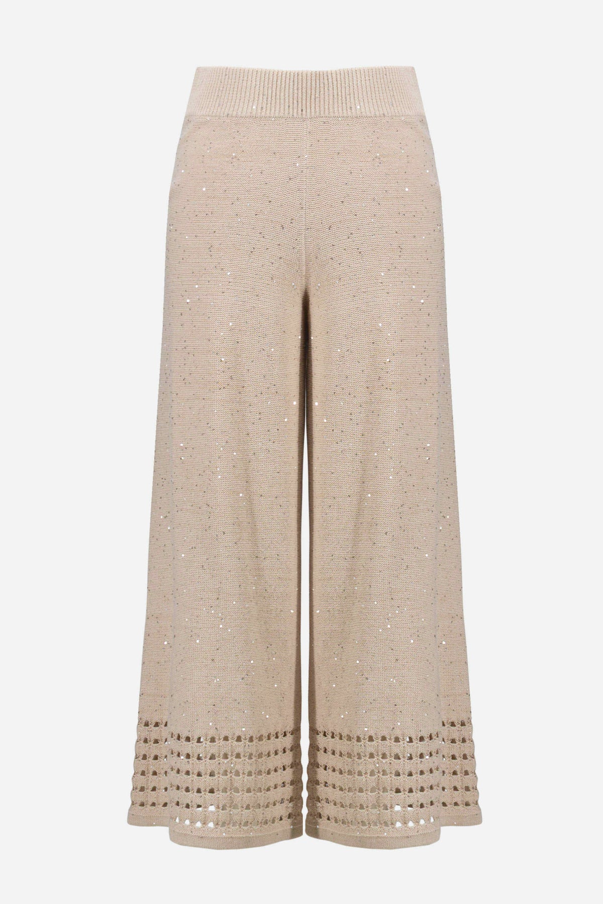 Joseph Ribkoff Parchment Sequins Yarn Culotte Pants With Open Stitch Border