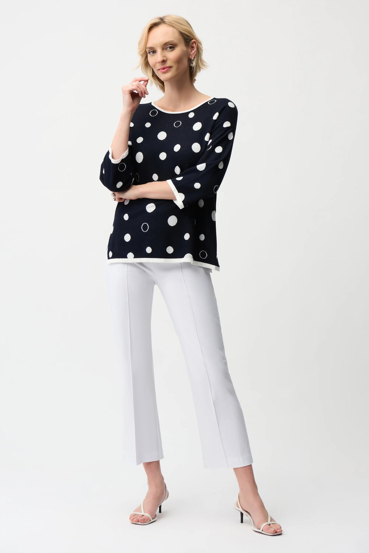 Joseph Ribkoff Viscose Blend Polka Dot Print Relaxed Fit Sweater