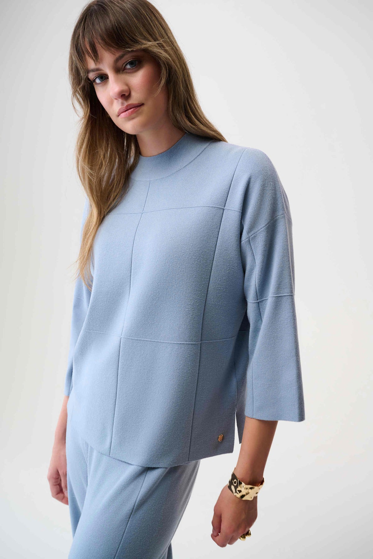 Joseph Ribkoff Chambray Melange Brushed Viscose Straight Sweater with Mock Neck