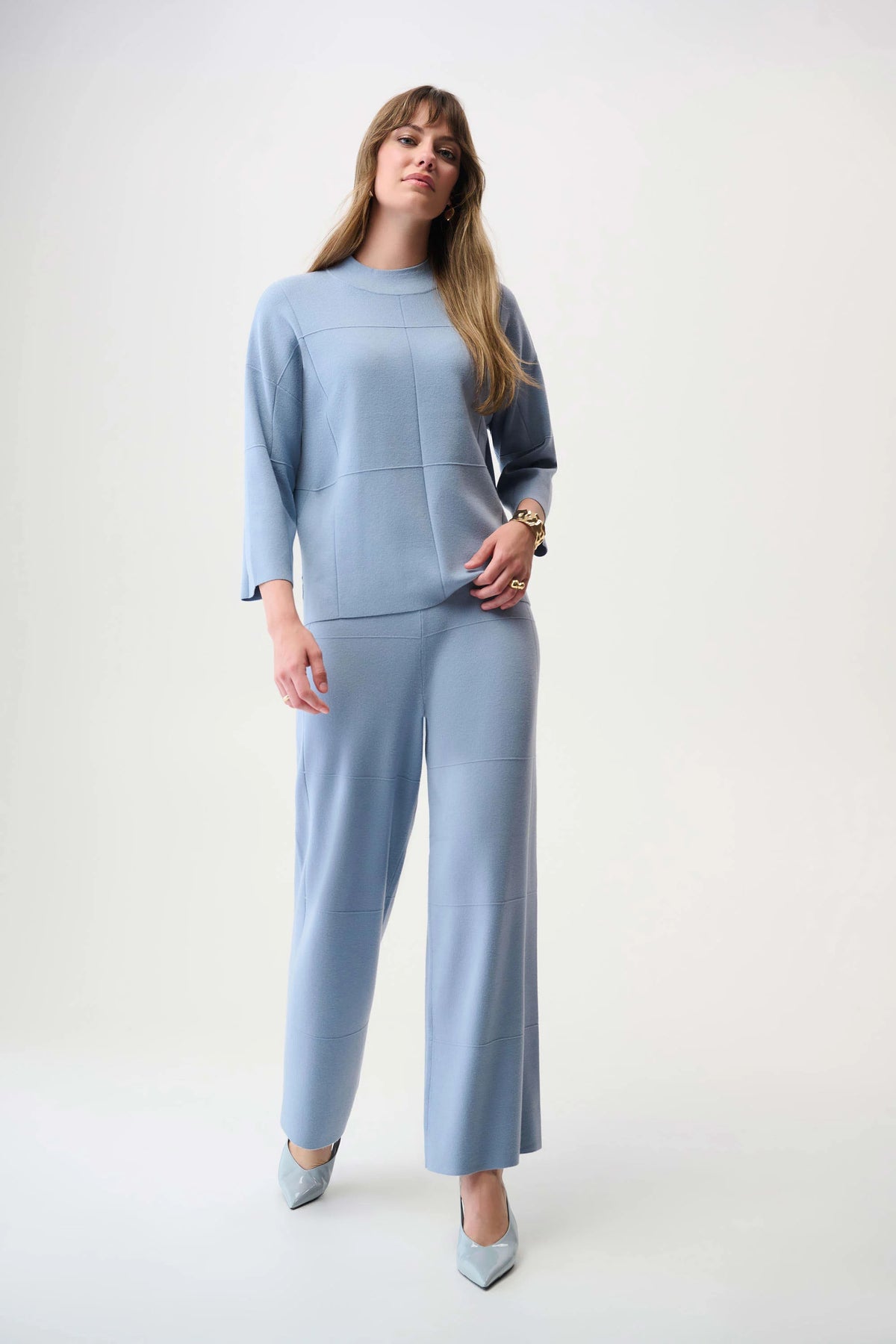 Joseph Ribkoff Chambray Melange Brushed Viscose Straight Sweater with Mock Neck