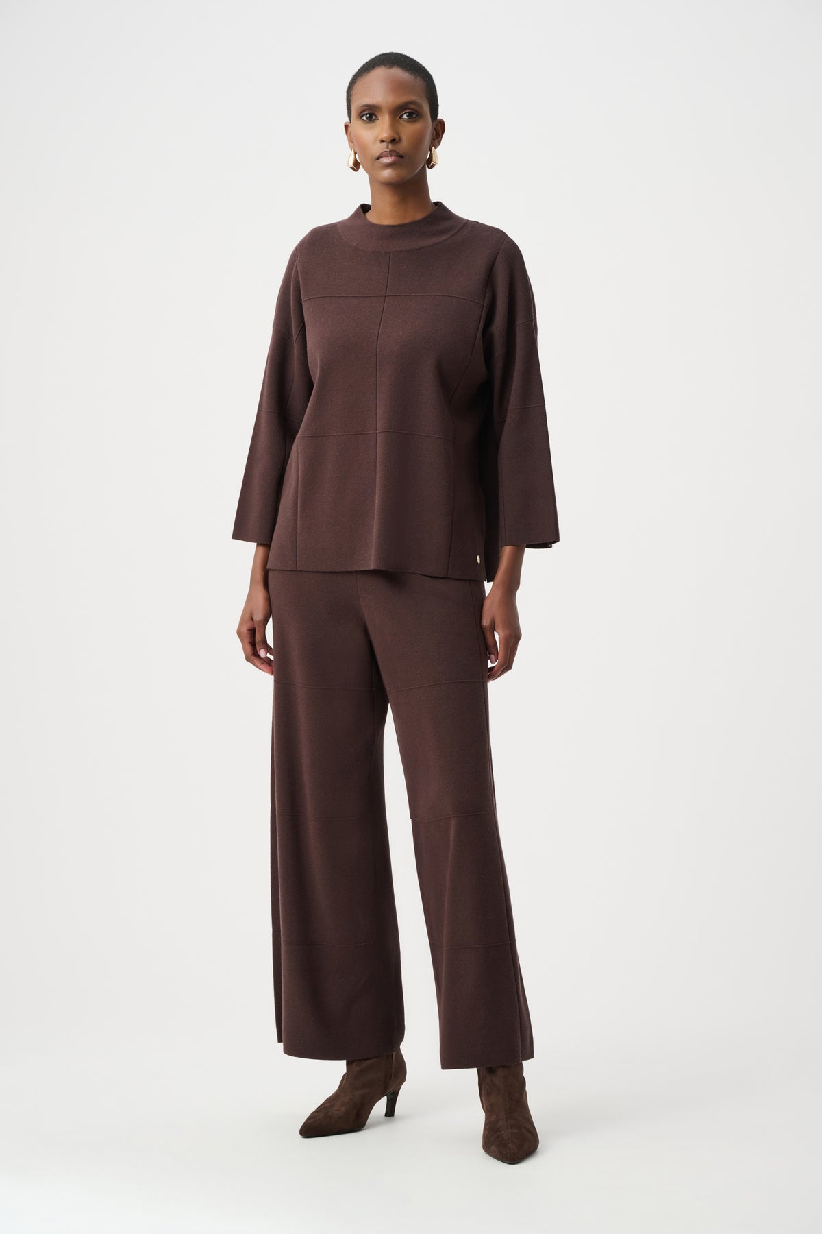Joseph Ribkoff Mocha Brushed Viscose Straight Sweater with Mock Neck