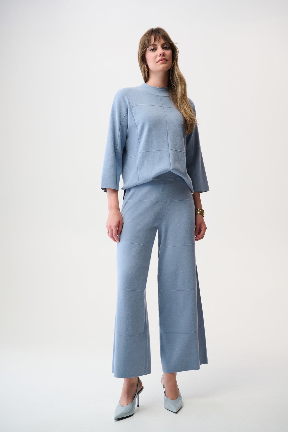 Joseph Ribkoff Chambray Blue Brushed Viscose Culotte Pants
