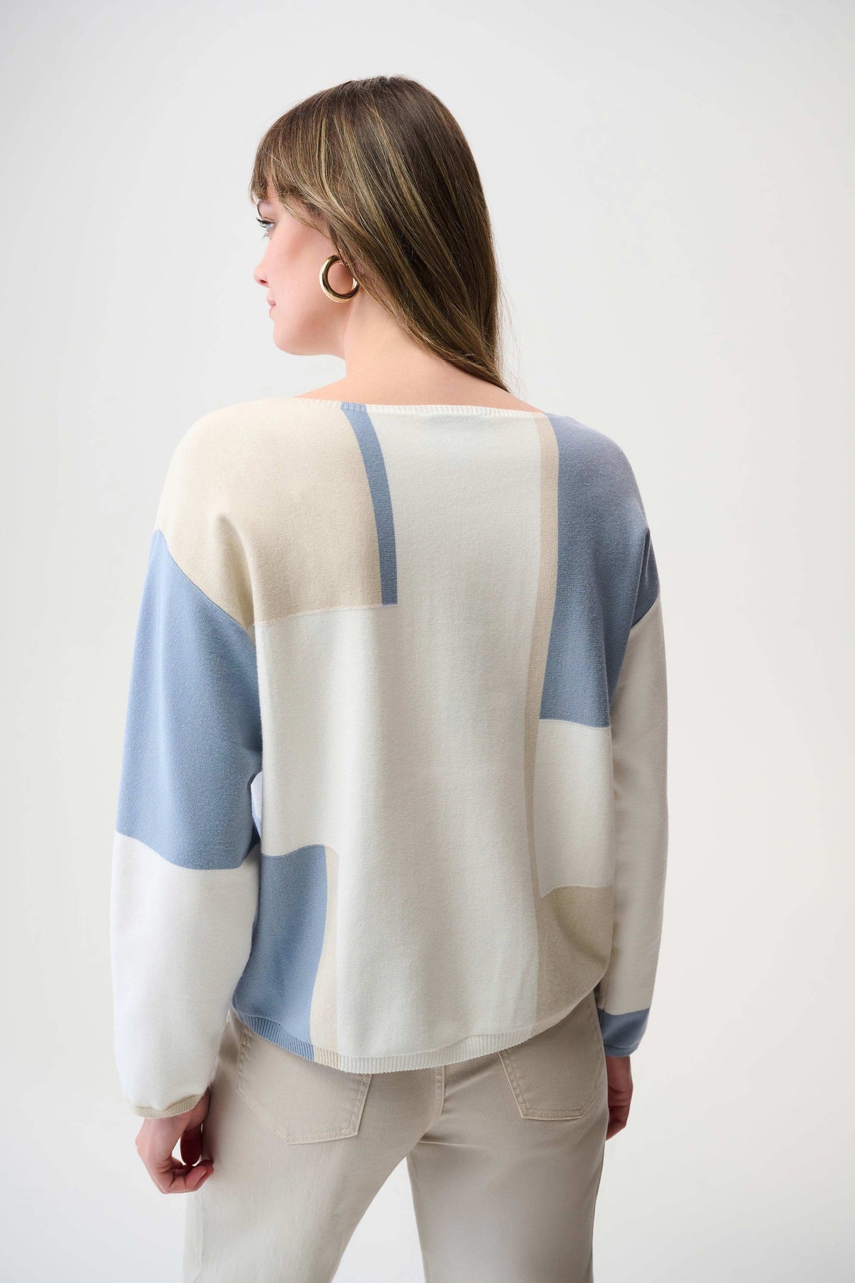 Joseph Ribkoff Winter White/Chambray Brushed Viscose Yarn Color Block Sweater