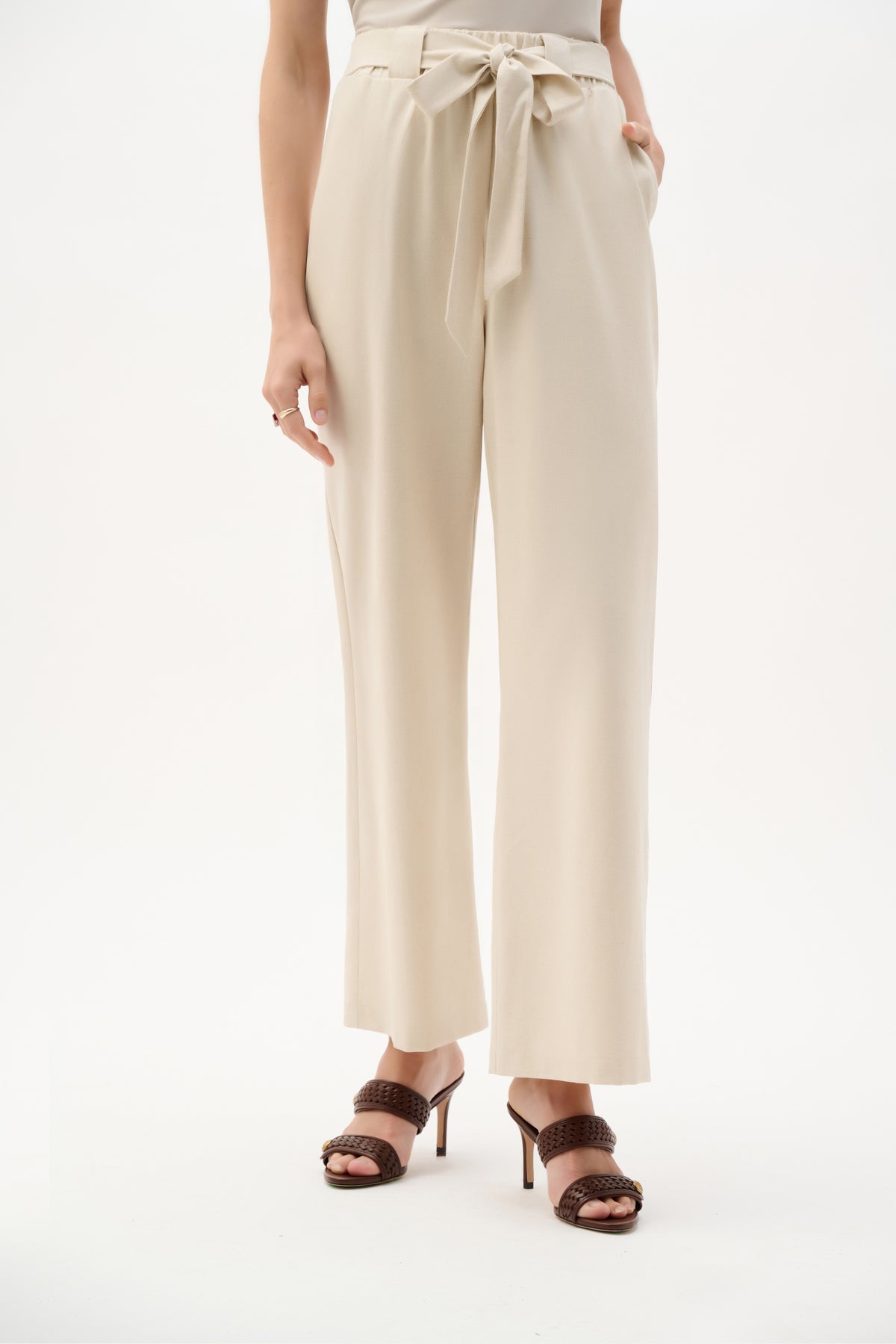 Joseph Ribkoff Natural Linen Woven Pull-On Wide Leg Pants