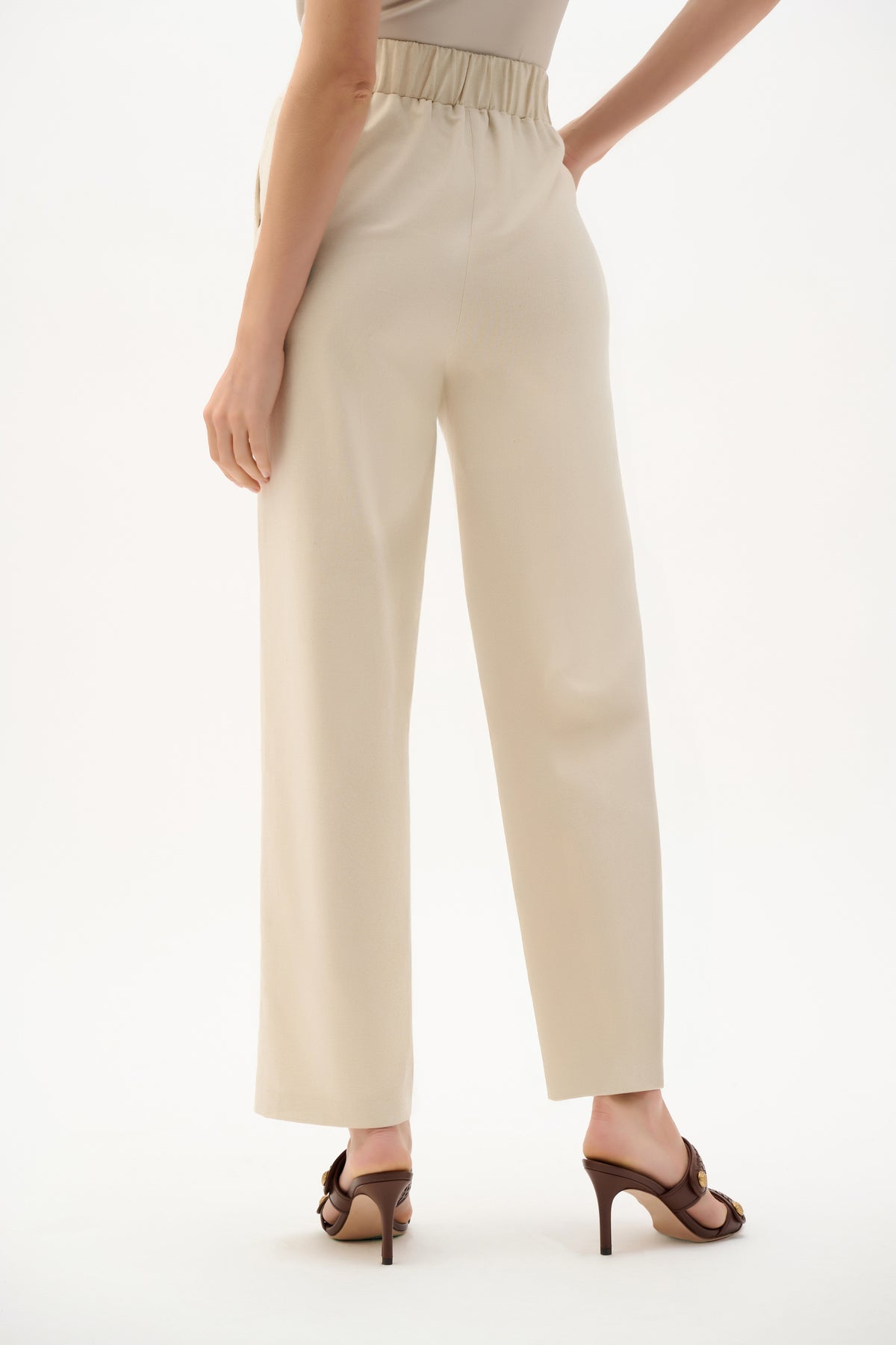 Joseph Ribkoff Natural Linen Woven Pull-On Wide Leg Pants
