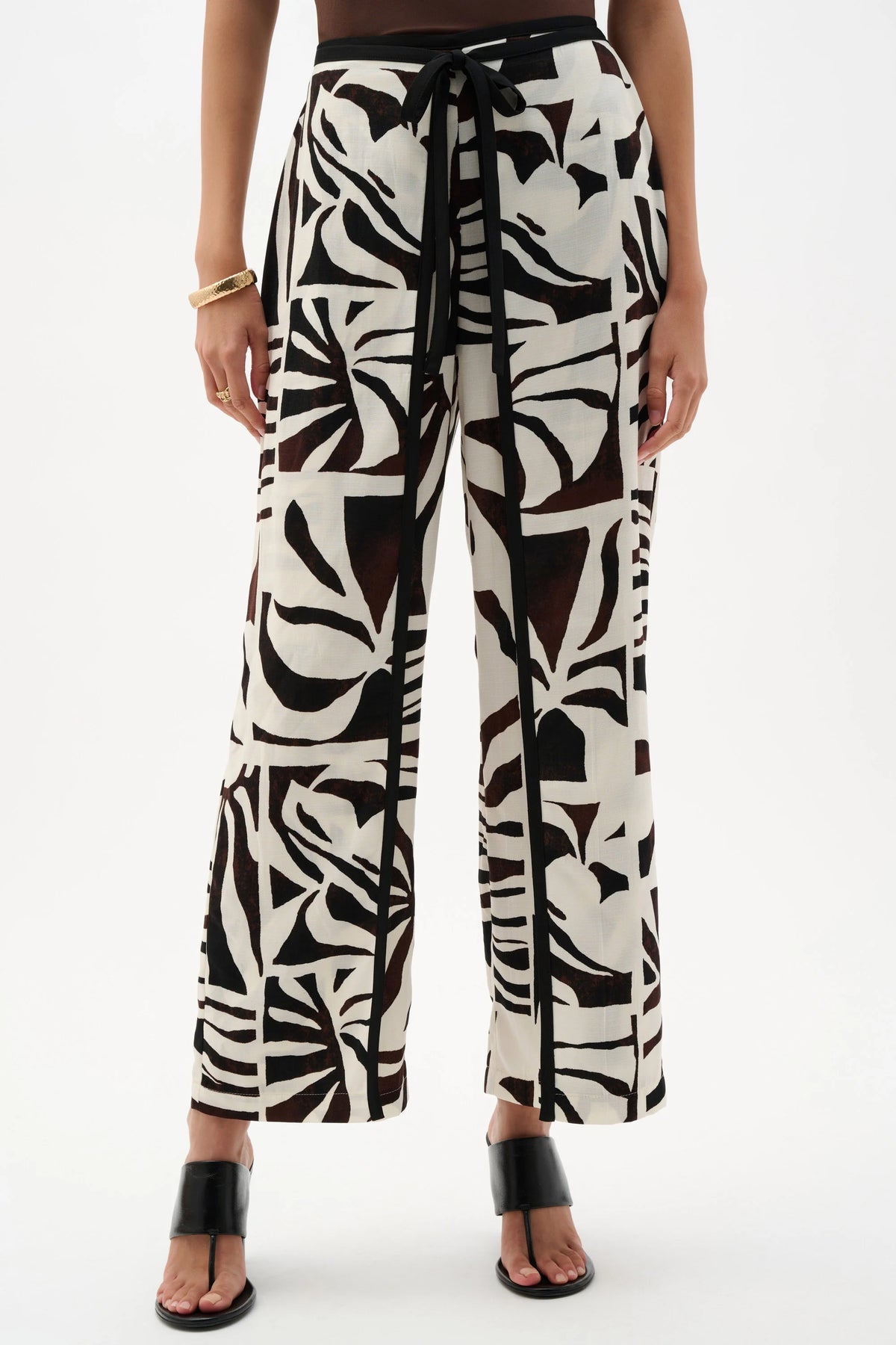 Joseph Ribkoff Beige/Multi Woven Gauze Tropical Print Wide Leg Pants