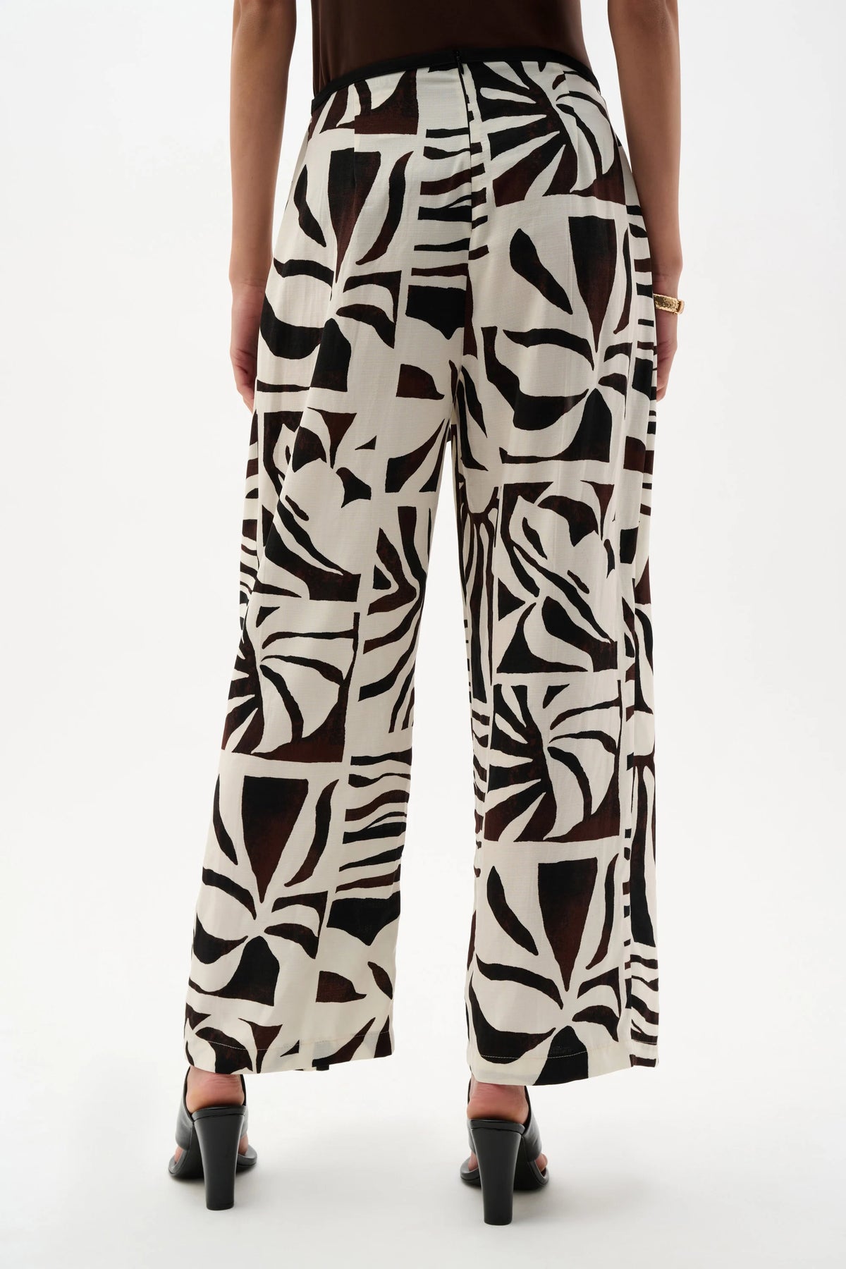 Joseph Ribkoff Beige/Multi Woven Gauze Tropical Print Wide Leg Pants