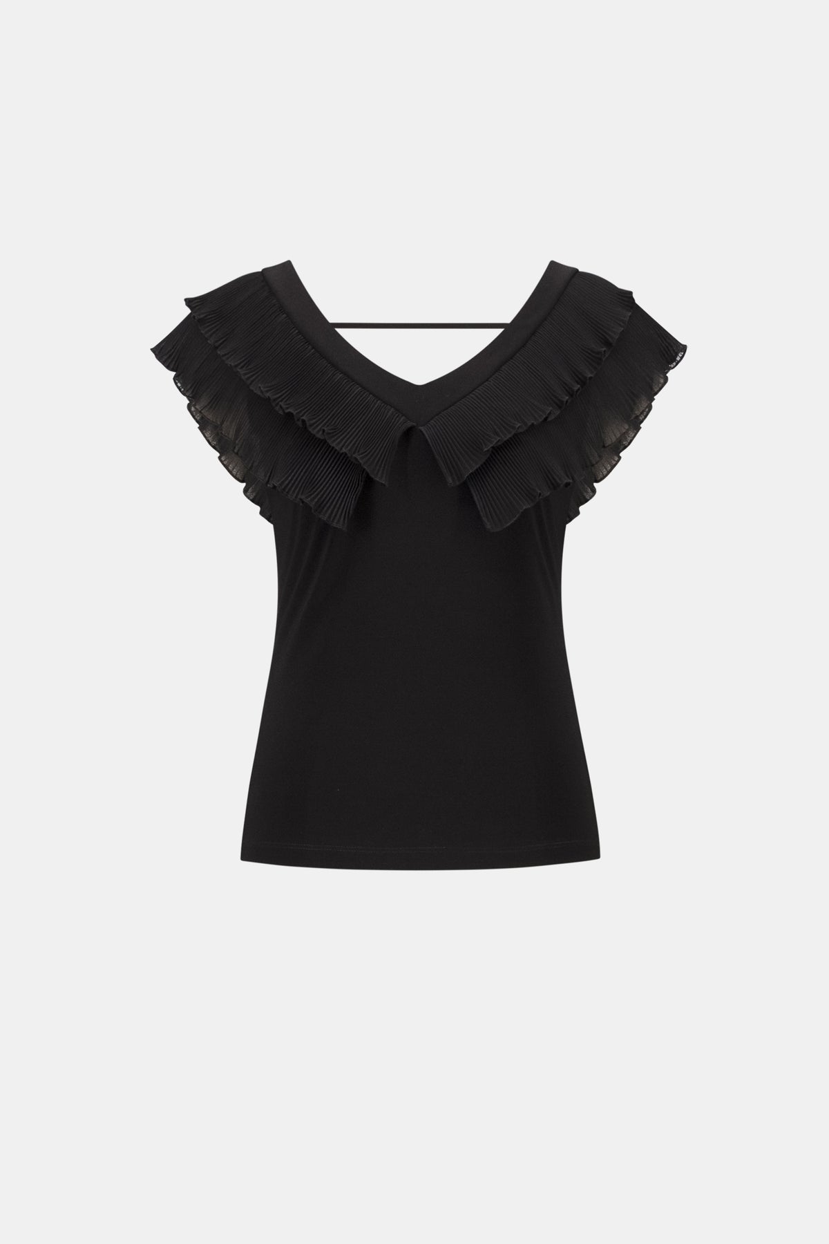 Joseph Ribkoff Black Silky Knit And Georgette Fitted Top With Pleats