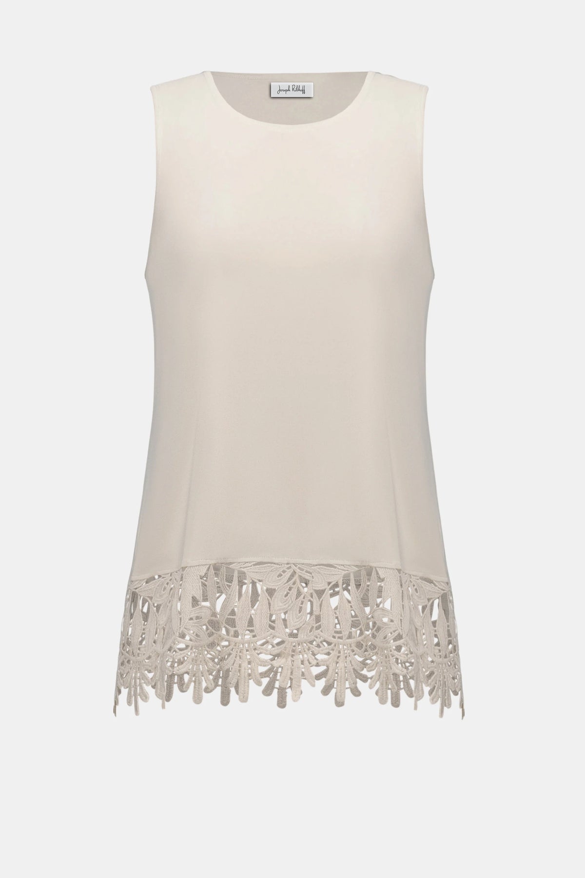 Joseph Ribkoff Moonstone Silky Knit Sleeveless Top With Guipure Lace Hem