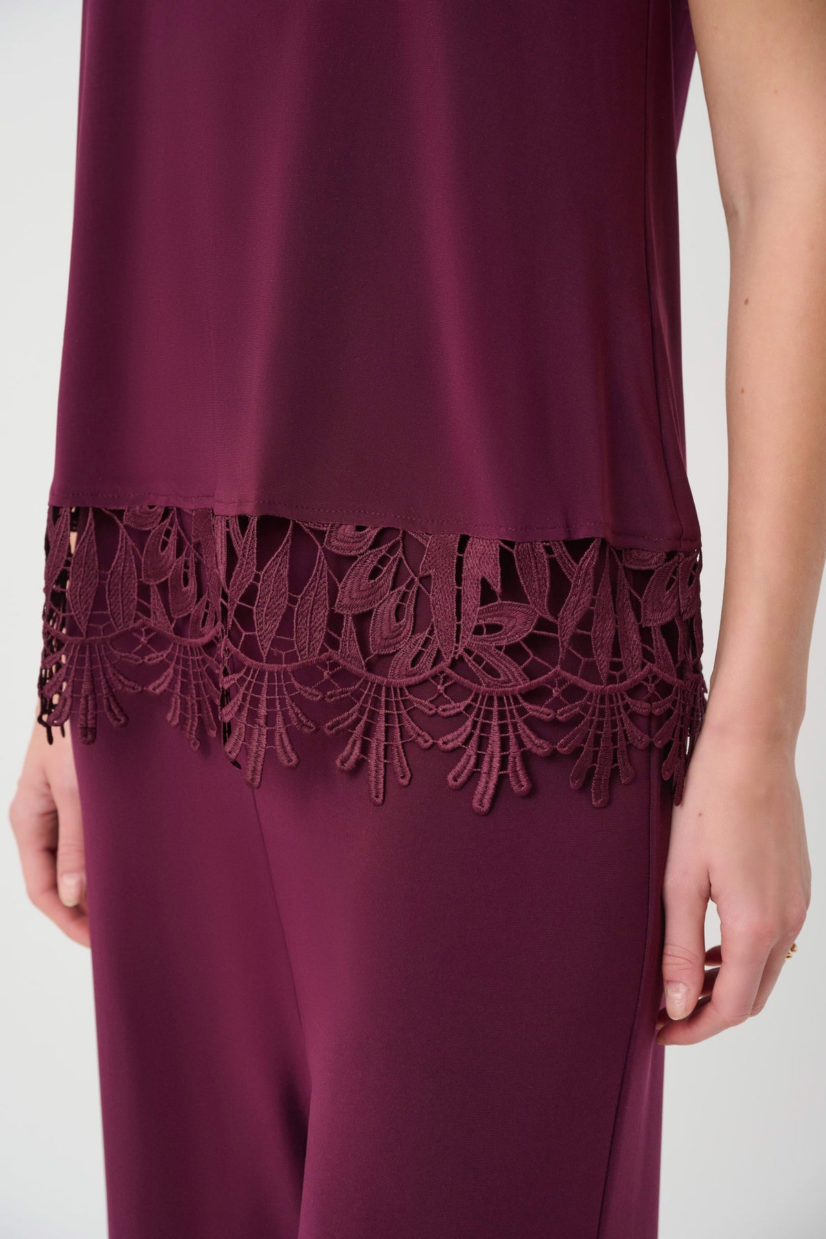 Joseph Ribkoff Elderberry Lace Hem Sleeveless Top